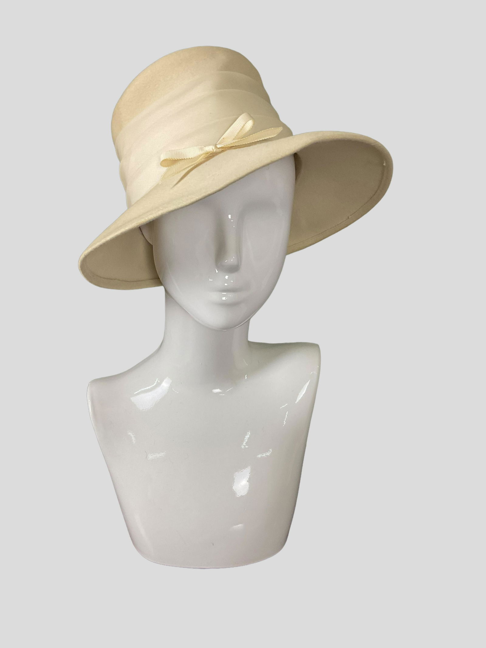 Cream Felt Cloche Hat with Band Bow (1 of 6)