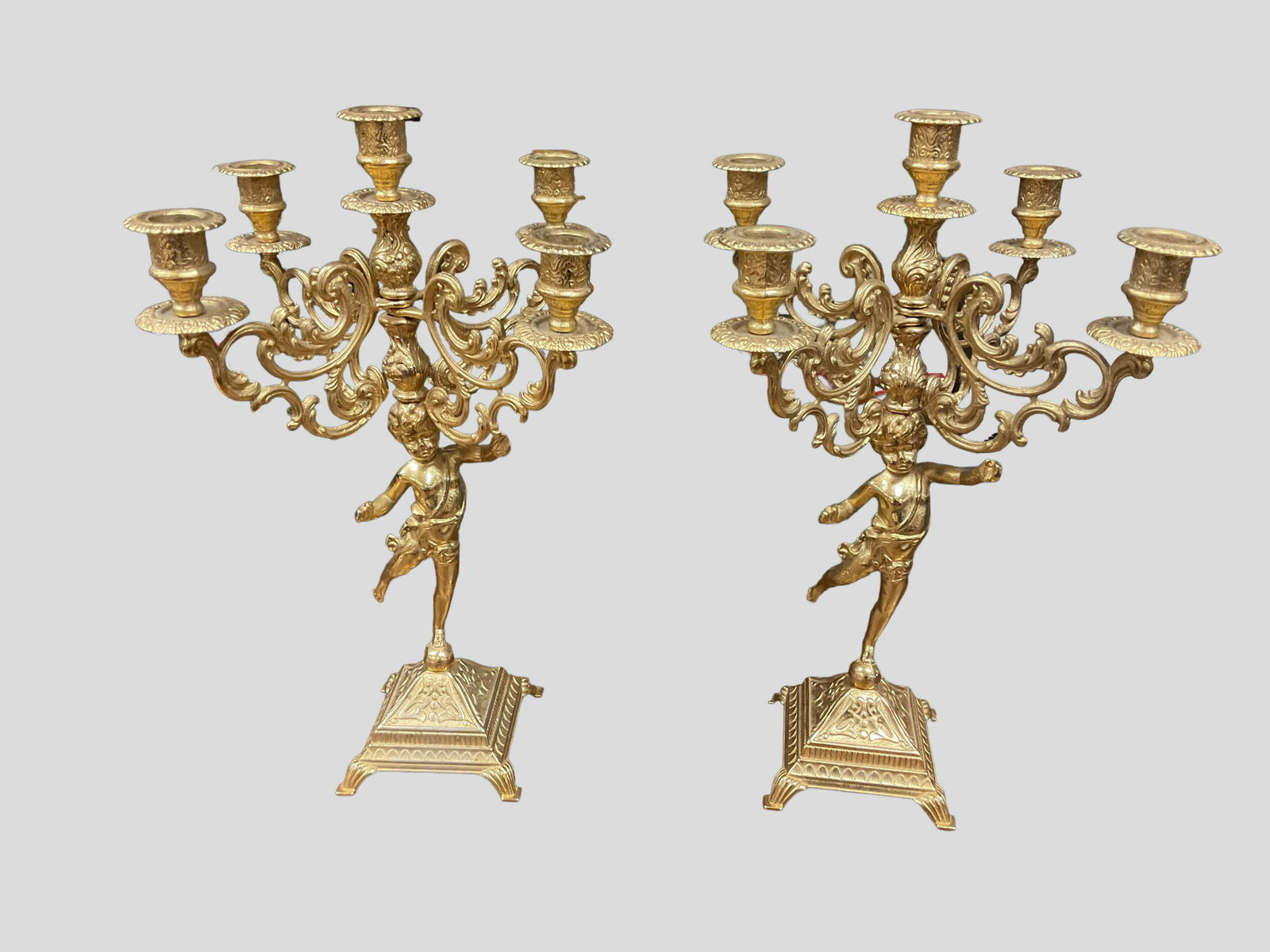 Pair of Vintage 5-Candle Brass Candelabras (1 of 5)