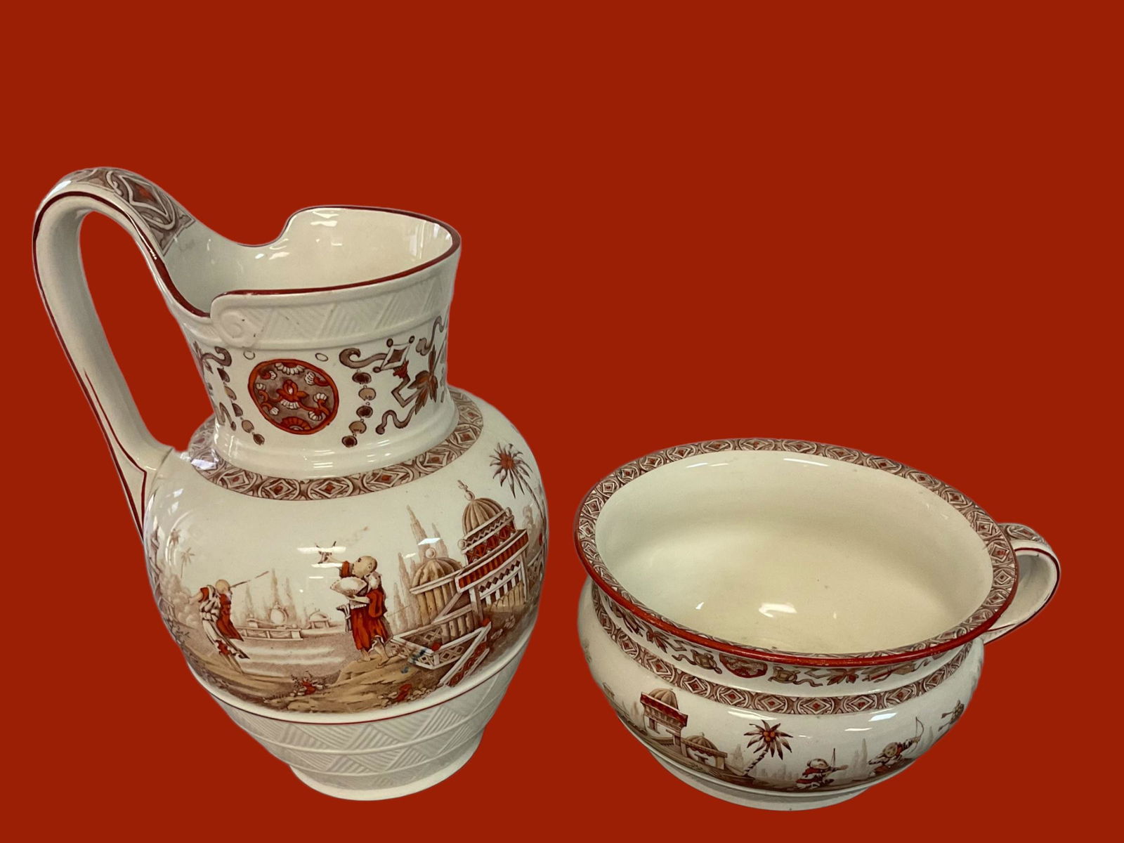 Antique Victorian Yeddo Pitcher and Chamber Pot by Ridgway (1 of 6)