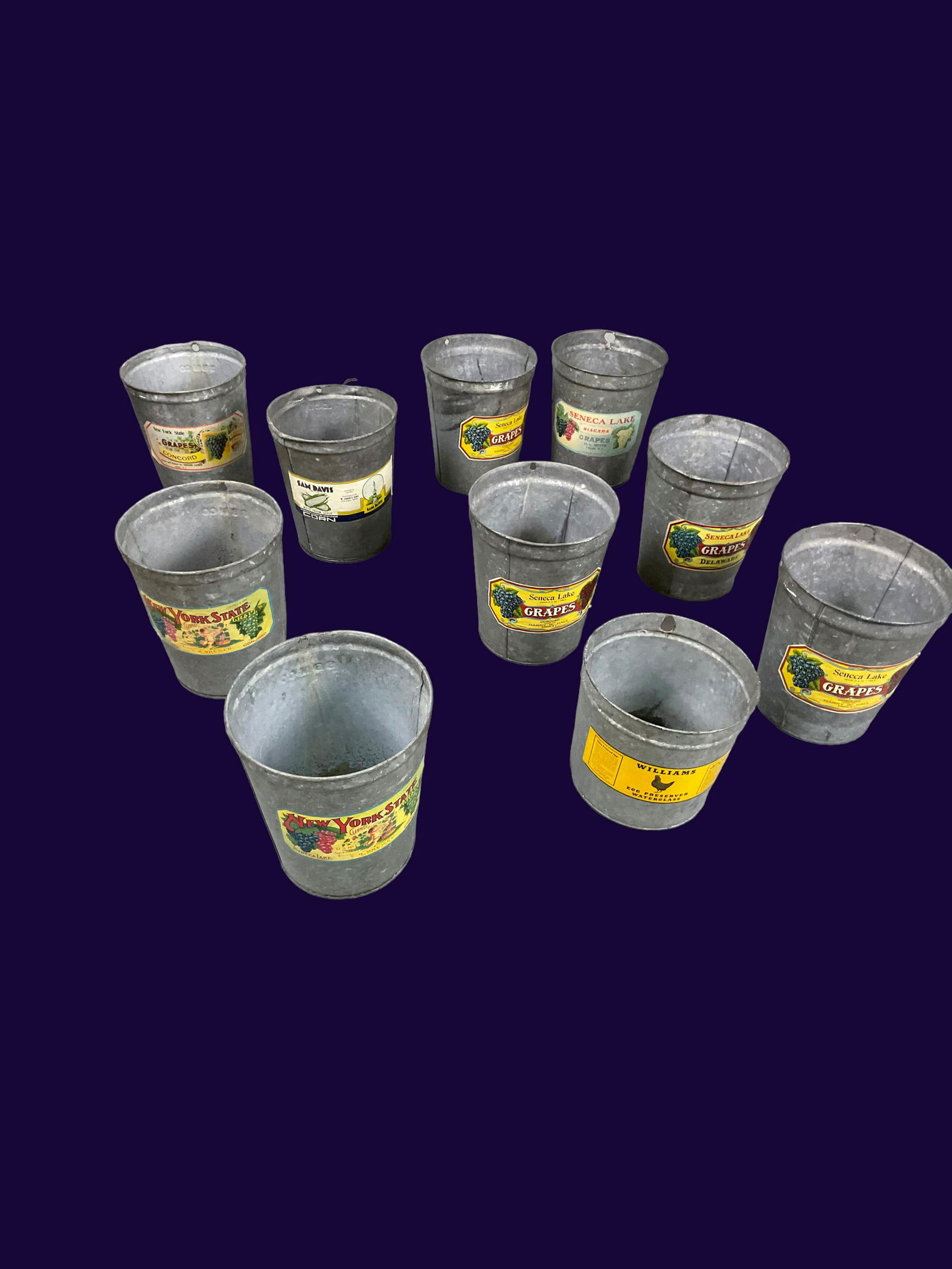 Lot of 10 Vintage Sap Buckets with Labels (1 of 14)