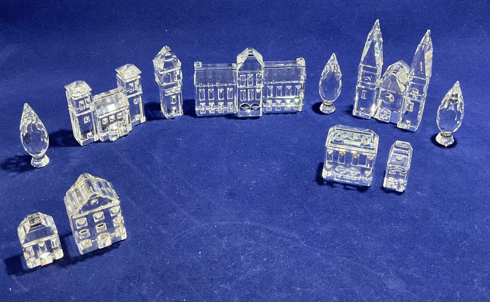 Large Group of Swarovski Crystal Village Figurines with Cathedral, Town Hall, City Gates, City (1 of 5)