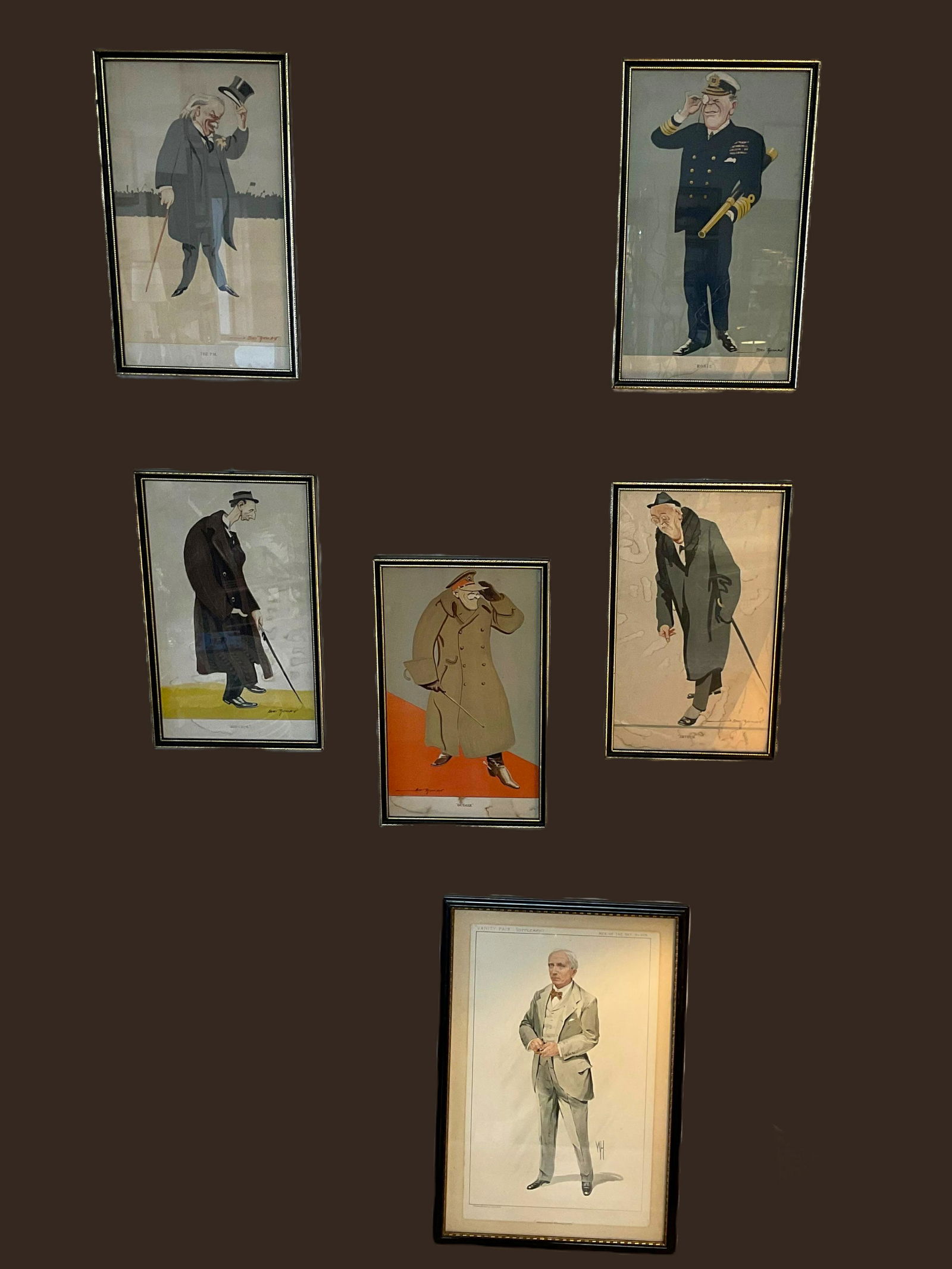 Lot of Six Framed Caricatures by Bert Thomas (1 of 8)