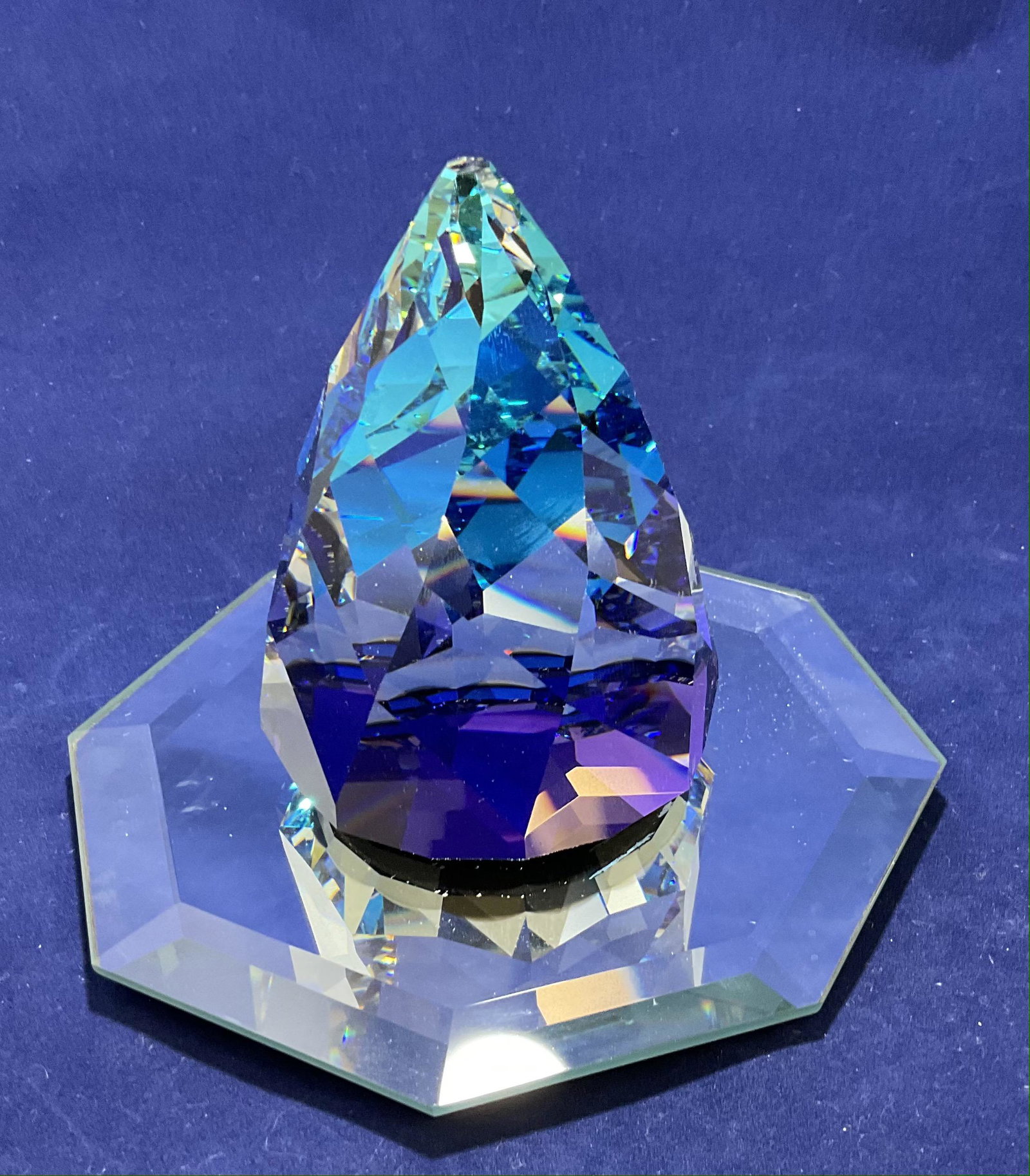 Swarovski Crystal Figurine Cone Paperweight: Swarovski Crystal Figurine, Cone Paperweight, Unsigned, With Box, Measures 3" H, Note the packaging material has been replaced with new foam, Condition very good, see photographs