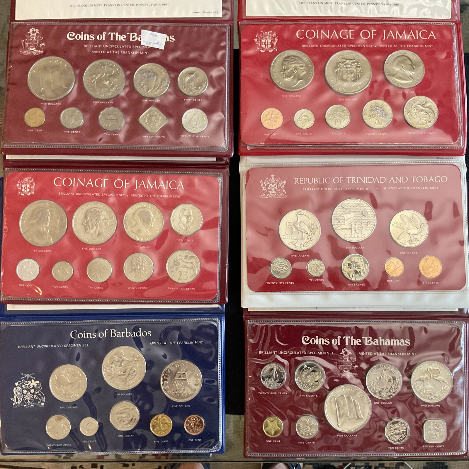 Group of 6 Uncirculated Coin Sets Bahamas, Jamaica, Barbados, Trinidad and Tobago 1975-1977 (1 of 14)