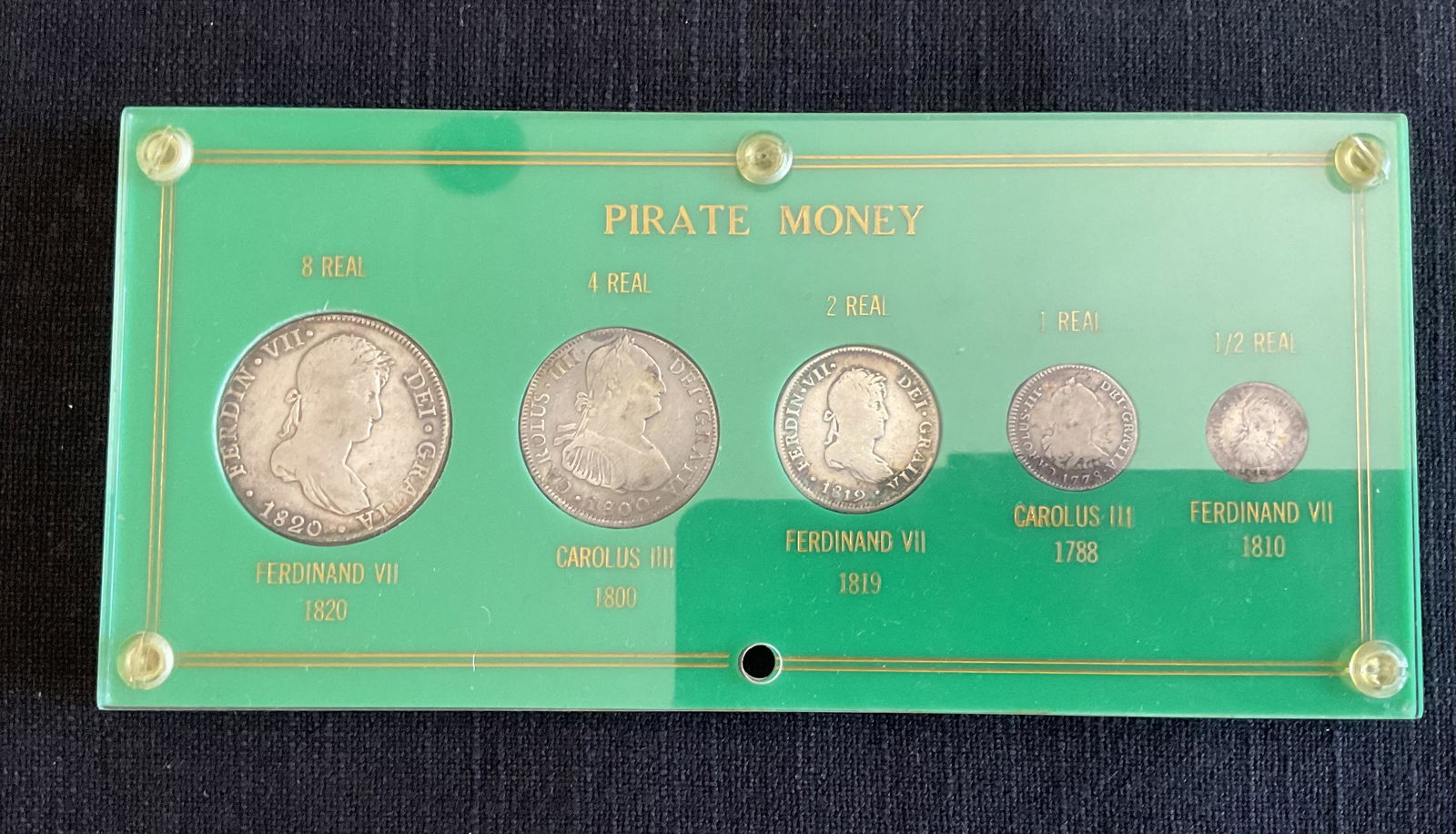 Group of 5 Reales Silver Coins Pirate Money Display Case (1 of 2)