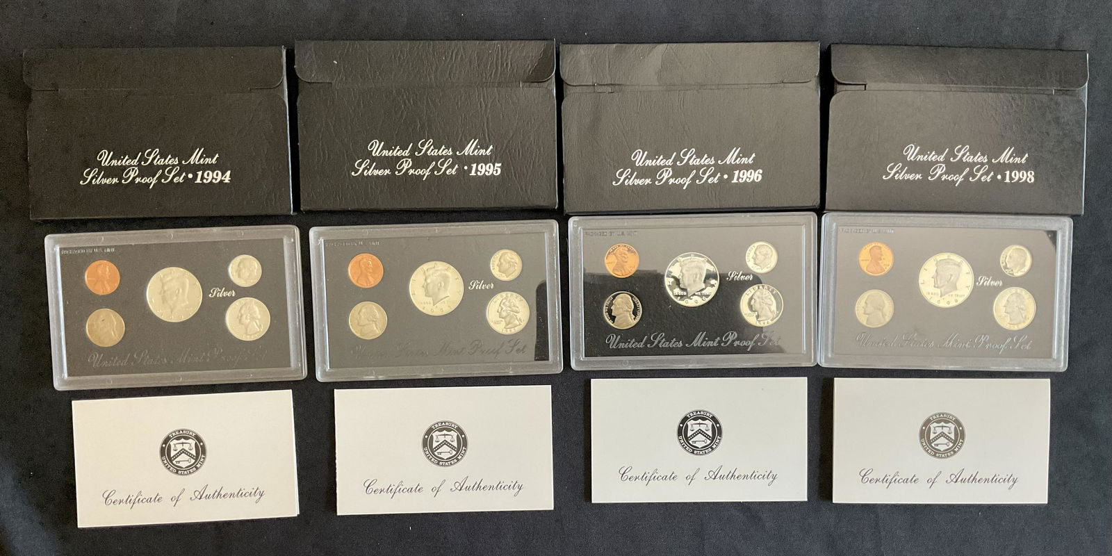 Group of 4 US Mint Silver Proof Sets 1994, 1995, 1996, 1998 (1 of 3)