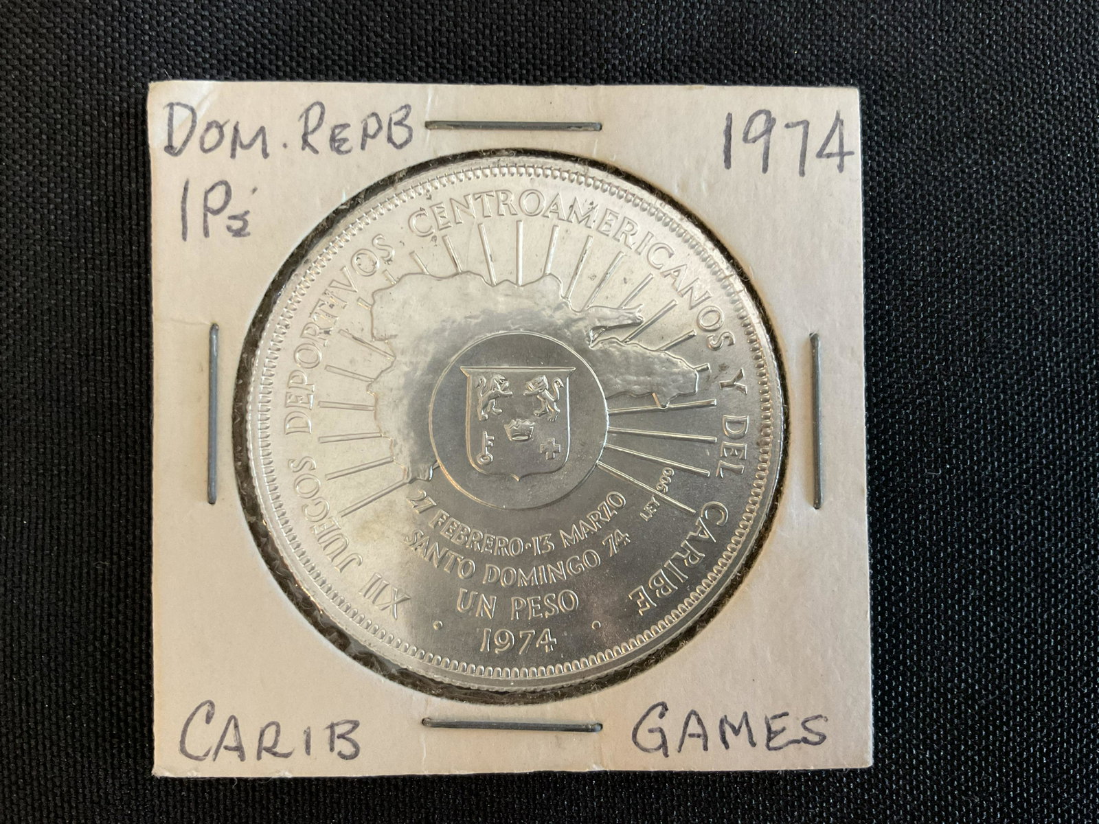 Dominican Republic 1974 Caribe Games 1 Peso Commemorative Silver Coin: Dominican Republic 1974 Caribe Games 1 Peso Commemorative Silver Coin, Composition 0.900 Silver, Condition, see photographs.