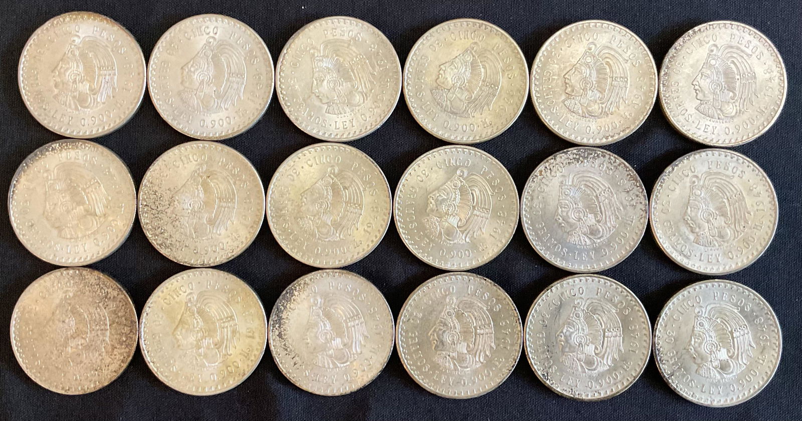 Group of 18 Mexico 1948 5 Peso Silver Coins (1 of 2)