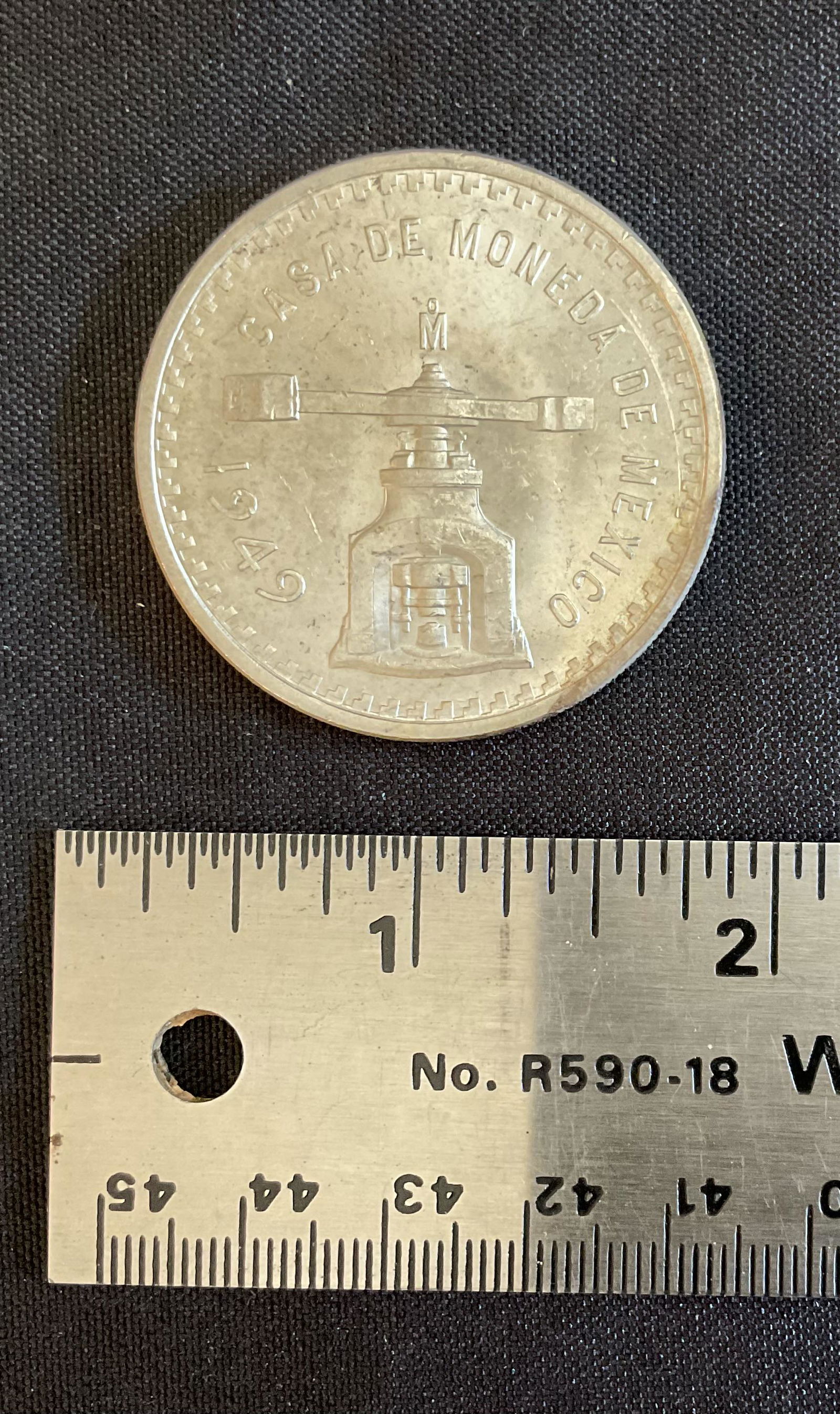 1949 Mexico 1 Onza Silver Coin, (1 of 2)