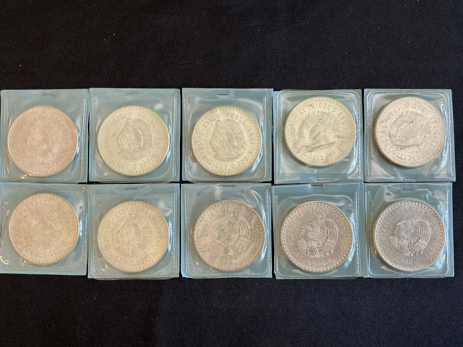 Group of 10 Mexico 1948 5 Peso Silver Coins Cuauhtemoc (1 of 3)