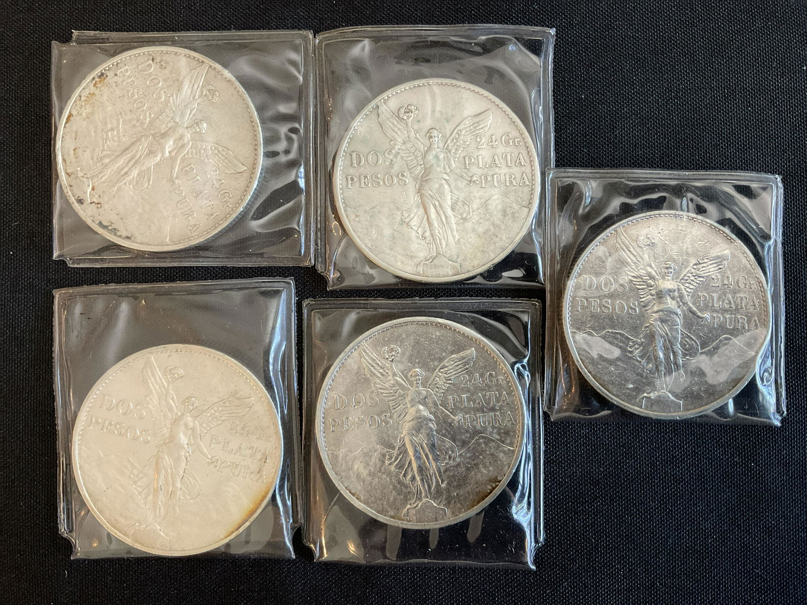 Group of 5 Mexico 1921 2 Pesos Silver Coins 100th Anniversary of Independence (1 of 3)