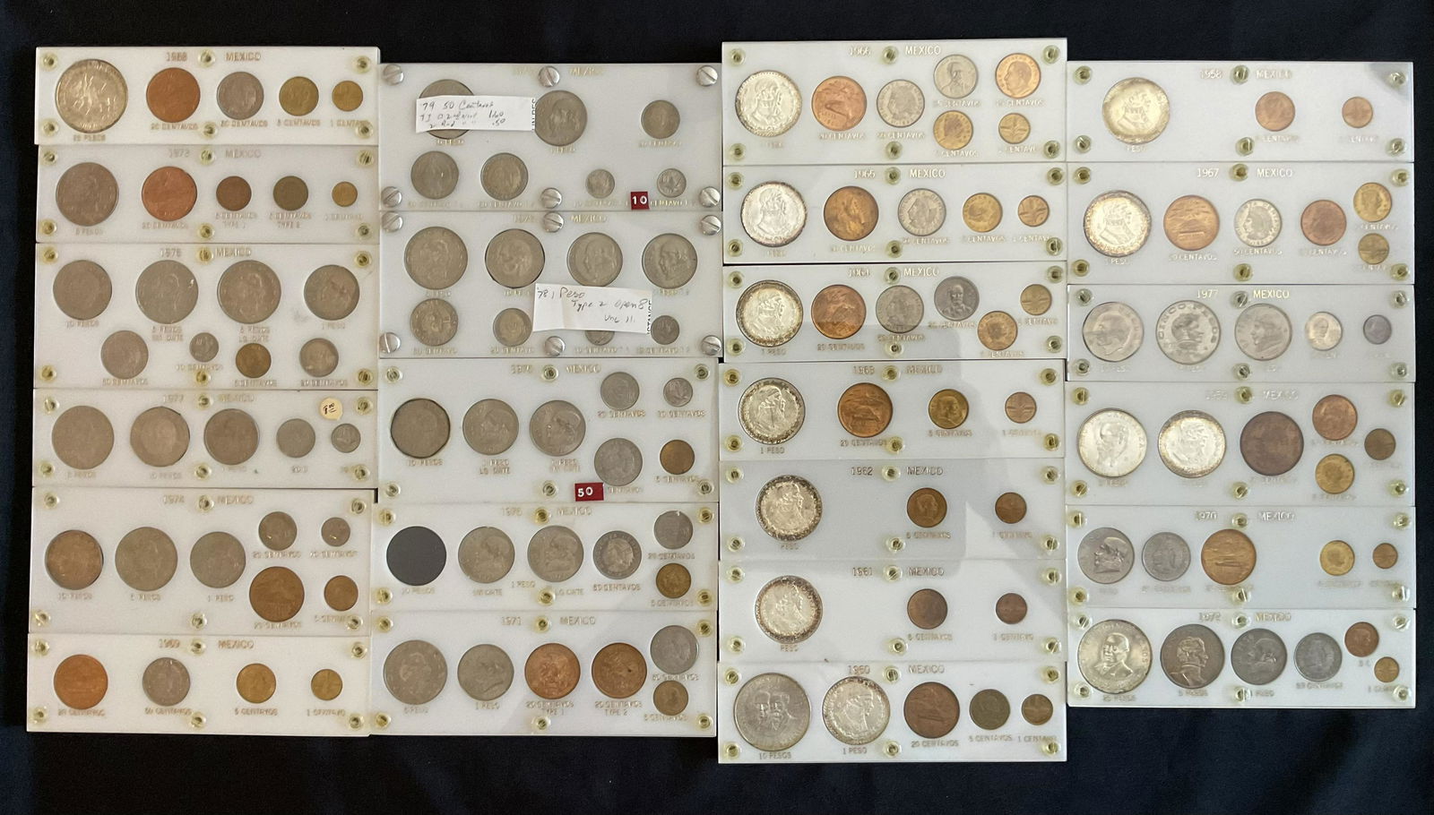 24 Mexico Coin Display Panels 1958-1979 All Years (1 of 18)
