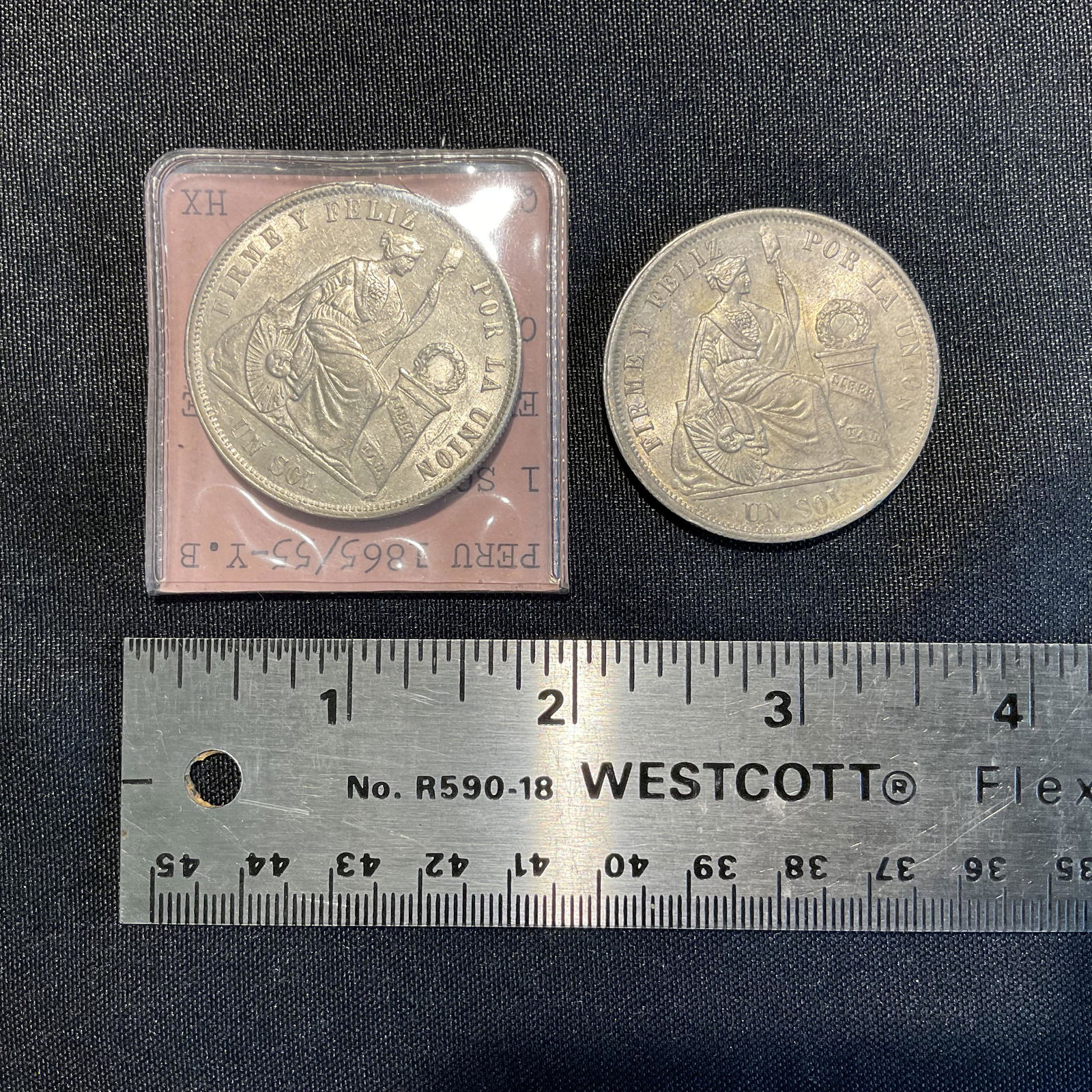 Group of 2 Peru 1 Sol Coins 1865 and 1866 (1 of 2)