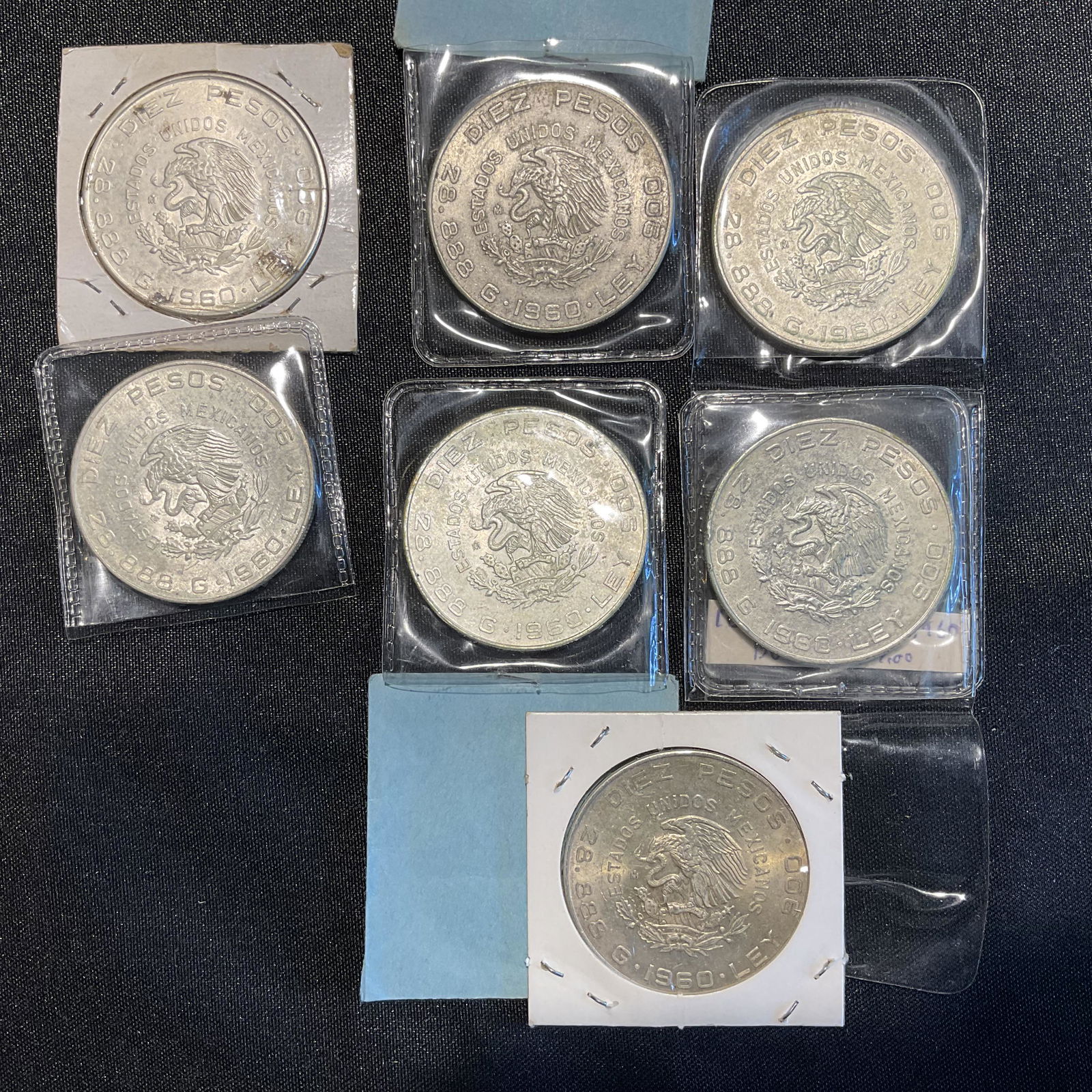 Group of 7 Mexico 1960 10 Pesos Silver Coins 150th Anniversary War of Independence (1 of 2)