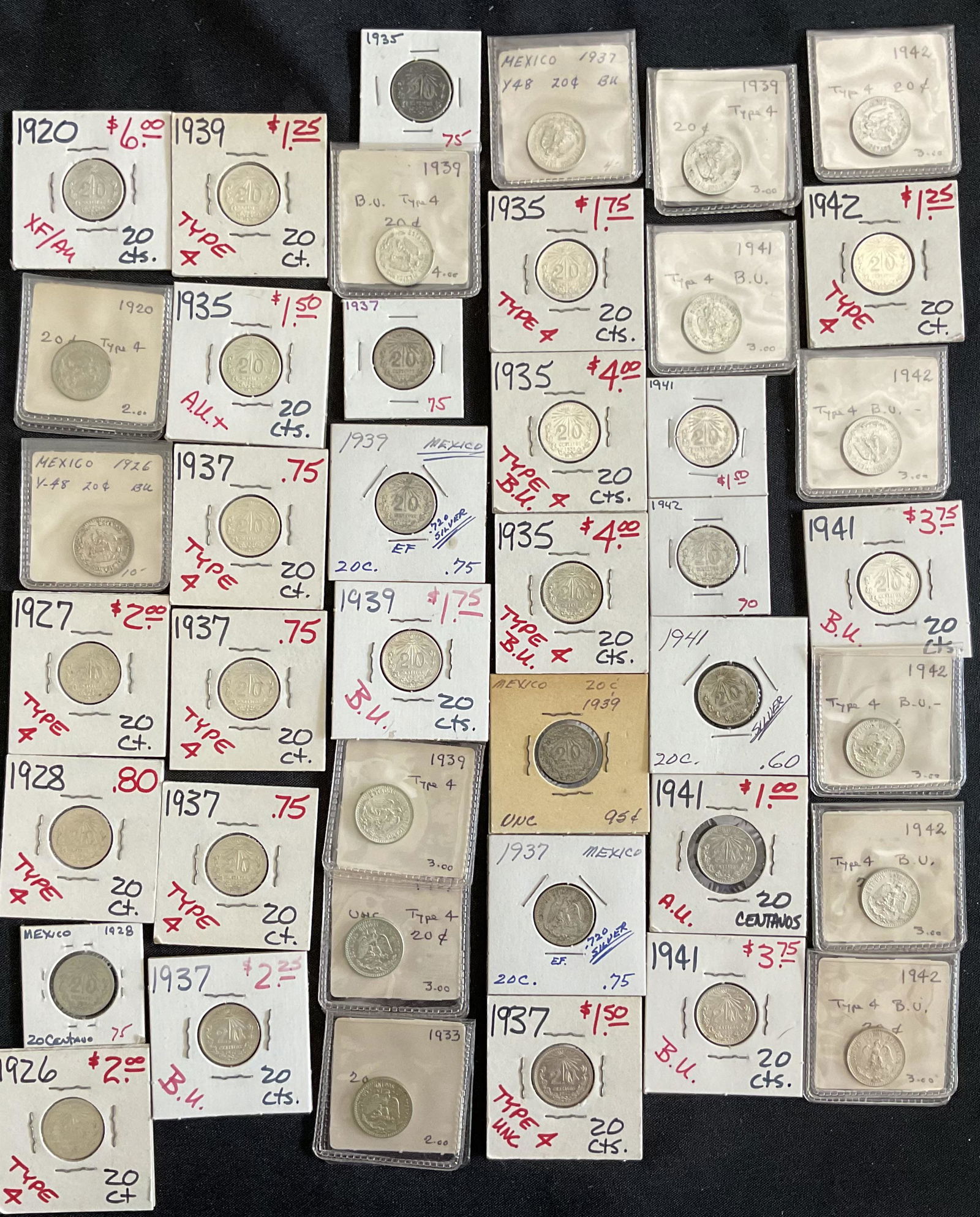 Group of 42 Mexico 20 Centavos 0.720 Silver Coins (1 of 9)