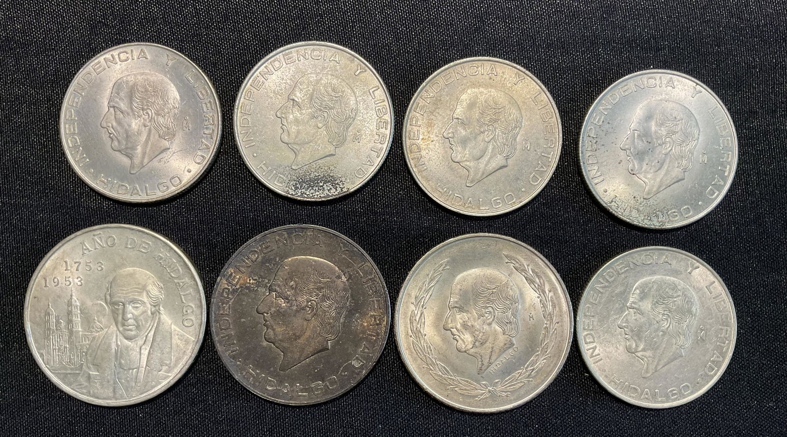 Group of 8 Mexico Silver Peso Coins Hidalgo (1 of 2)