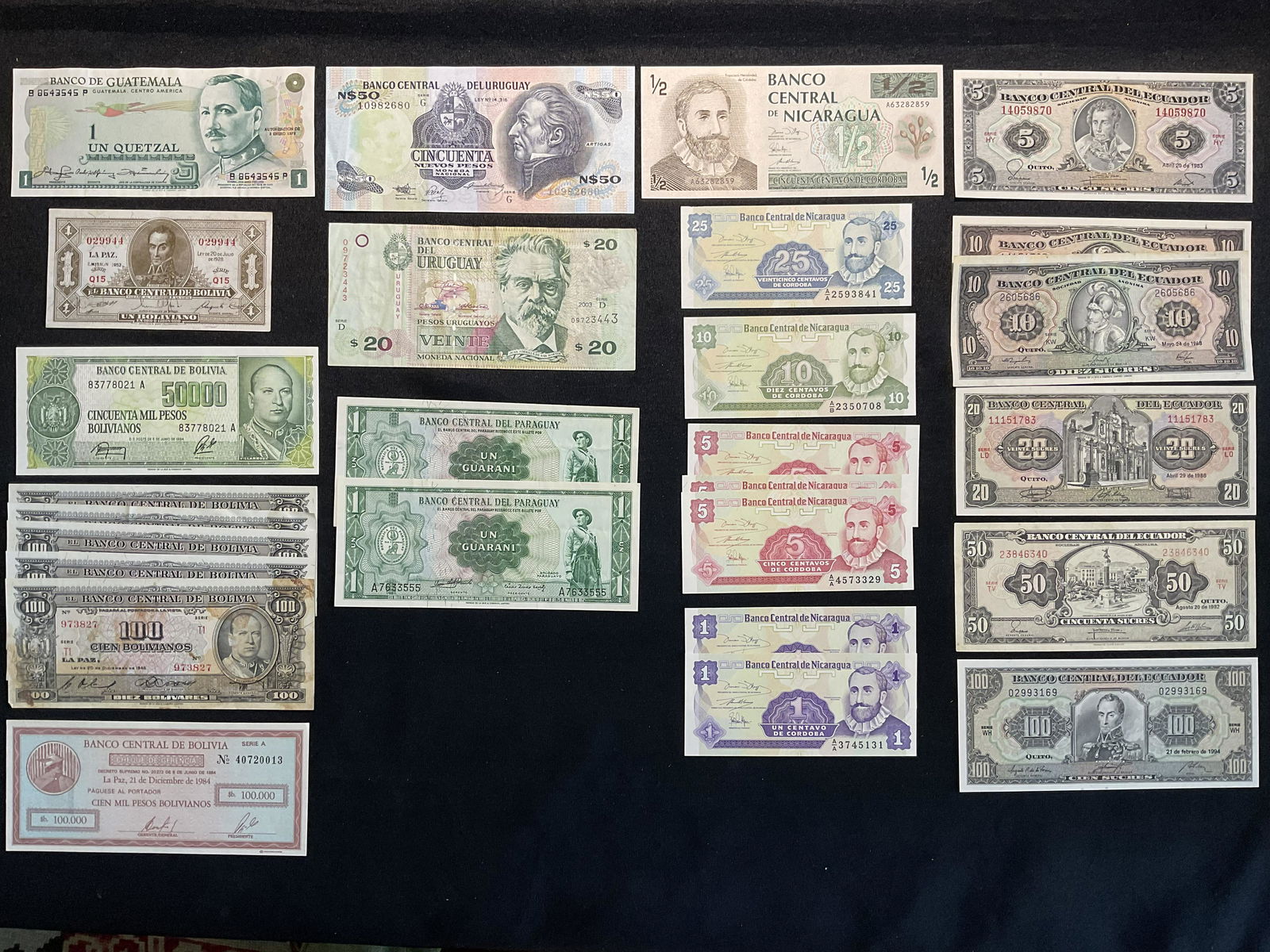 Group of 27 Central American and South American Banknotes Mixed Dates and Denominations (1 of 2)