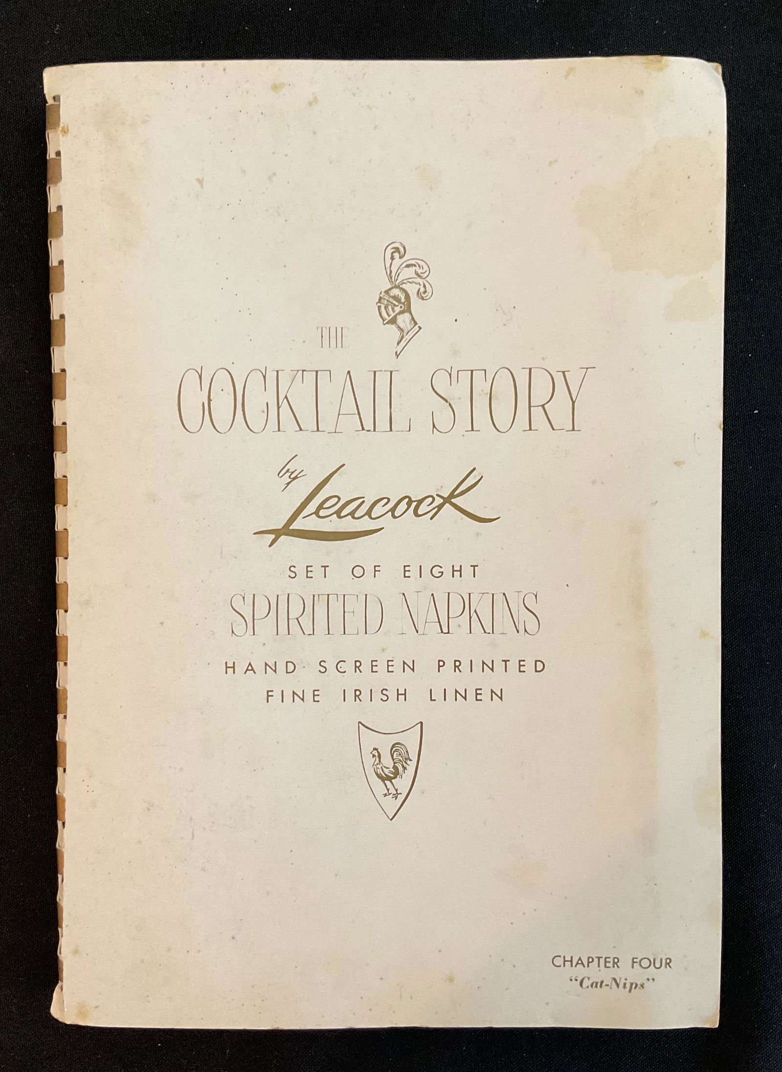 The Cocktail Story By Leacock Set of 8 Spirited Napkins, Chapter 4 â€œCat-Nipâ€: The Cocktail Story By Leacock Set of 8 Spirited Napkins, Chapter 4 “Cat-Nip”, Hand Screen Printed Fine Irish Linen in Original Packaging. Condition: Very Good, Booklet is yellowed and has