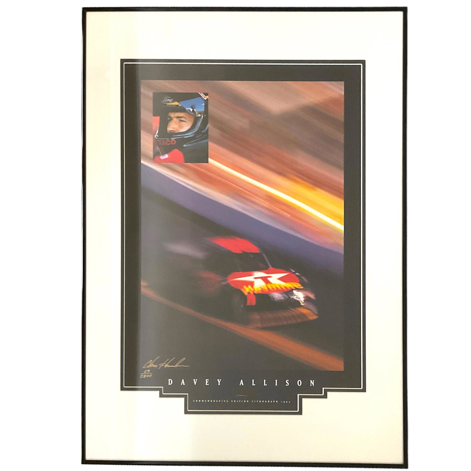 Signed Commemorative Limited Edition Lithograph Davy Allison by Chris Hamilton: Signed Commemorative Limited Edition Lithograph of Davy Allison by Chris Hamilton, The lithograph comes with Certificate of Authenticity. It's number 29 out of 2800. It measures framed 20.25"