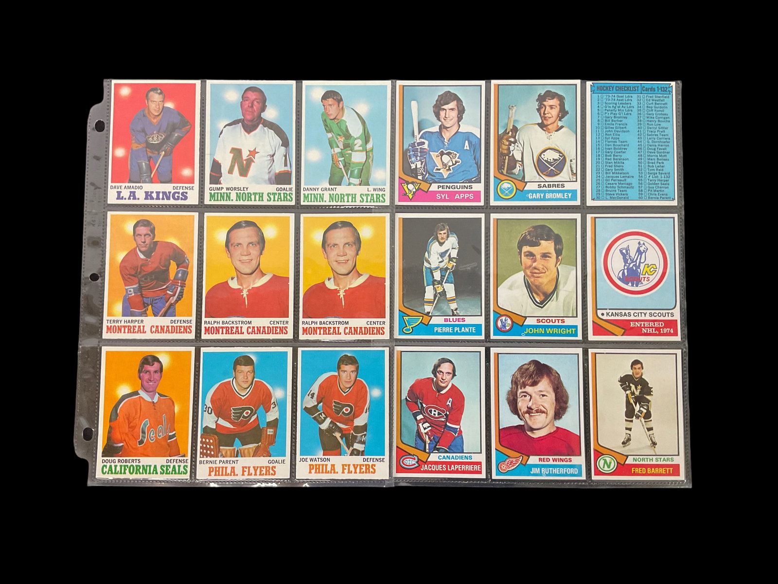 Group of Hockey Trading Cards Early 1970s: Group of Hockey Trading Cards Early 1970s, Total of 39 Cards, Bobby Hull, Gerry Cheevers, Stan Makita, Jacques Laperriere, Bernie Parent, Gump Worsley, Condition good, cards have bumped co