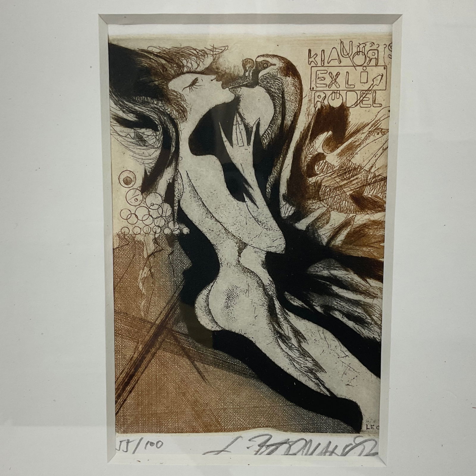 Leo Bedarik For Krause Rodel, Exlibris Etching, 2000, Titled Leda And