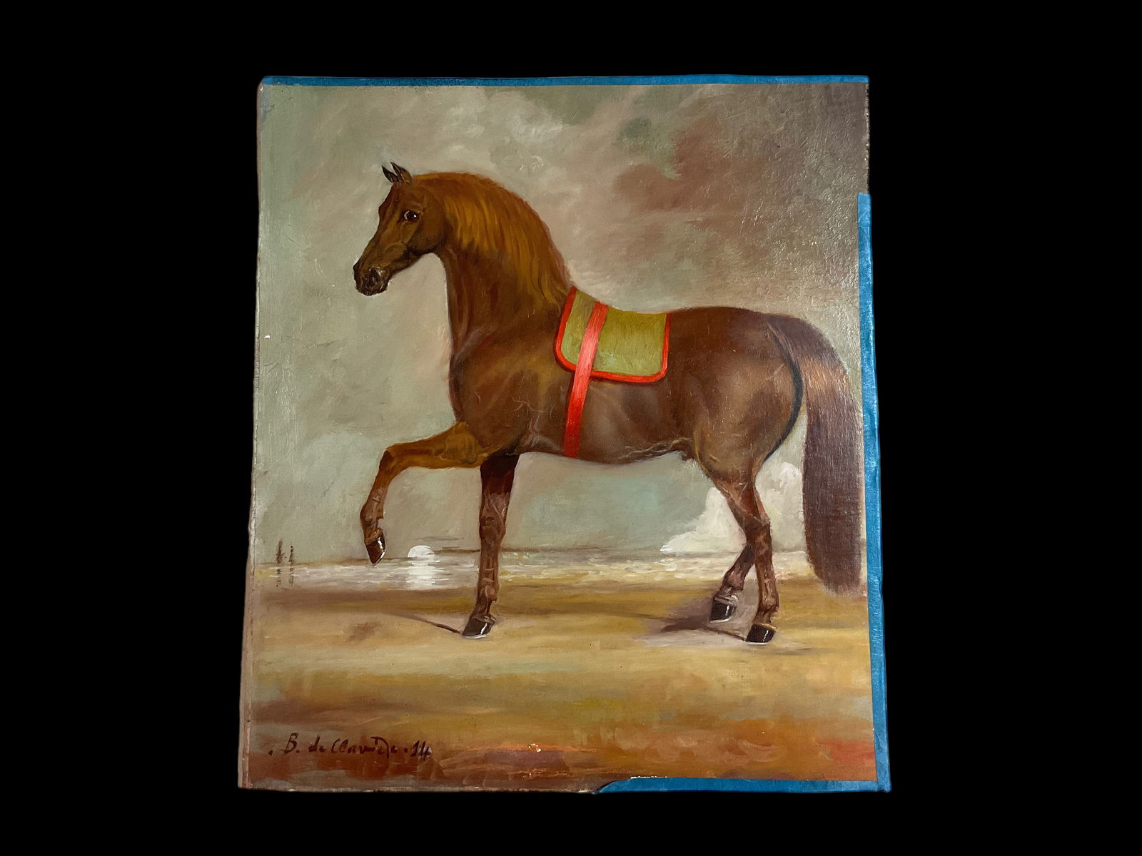 Count Bernard de Claviere, (French, 1934-2016), Oil on Board, "Chestnut Arabian with Green/Persimmon (1 of 6)