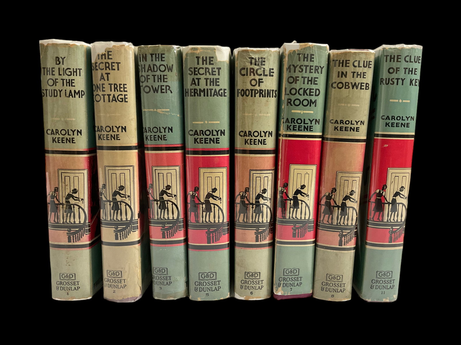Carolyn Keene Group of 8 Dana Girls Mystery Stories 1936-1942: Carolyn Keene Group of 8 Dana Girls Mystery Stories, #1 By The Light of The Study Lamp, Grosset & Dunlap, 1934, #2 The Secret at Lone Tree Cottage, Grosset & Dunlap, 1934, owner nam
