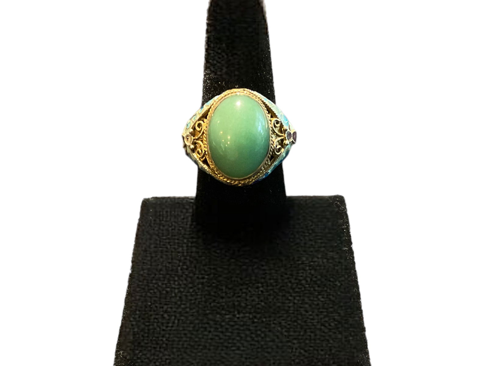 Sterling Silver, Green Chalcedony & Enamel Cocktail Ring (1 of 6)