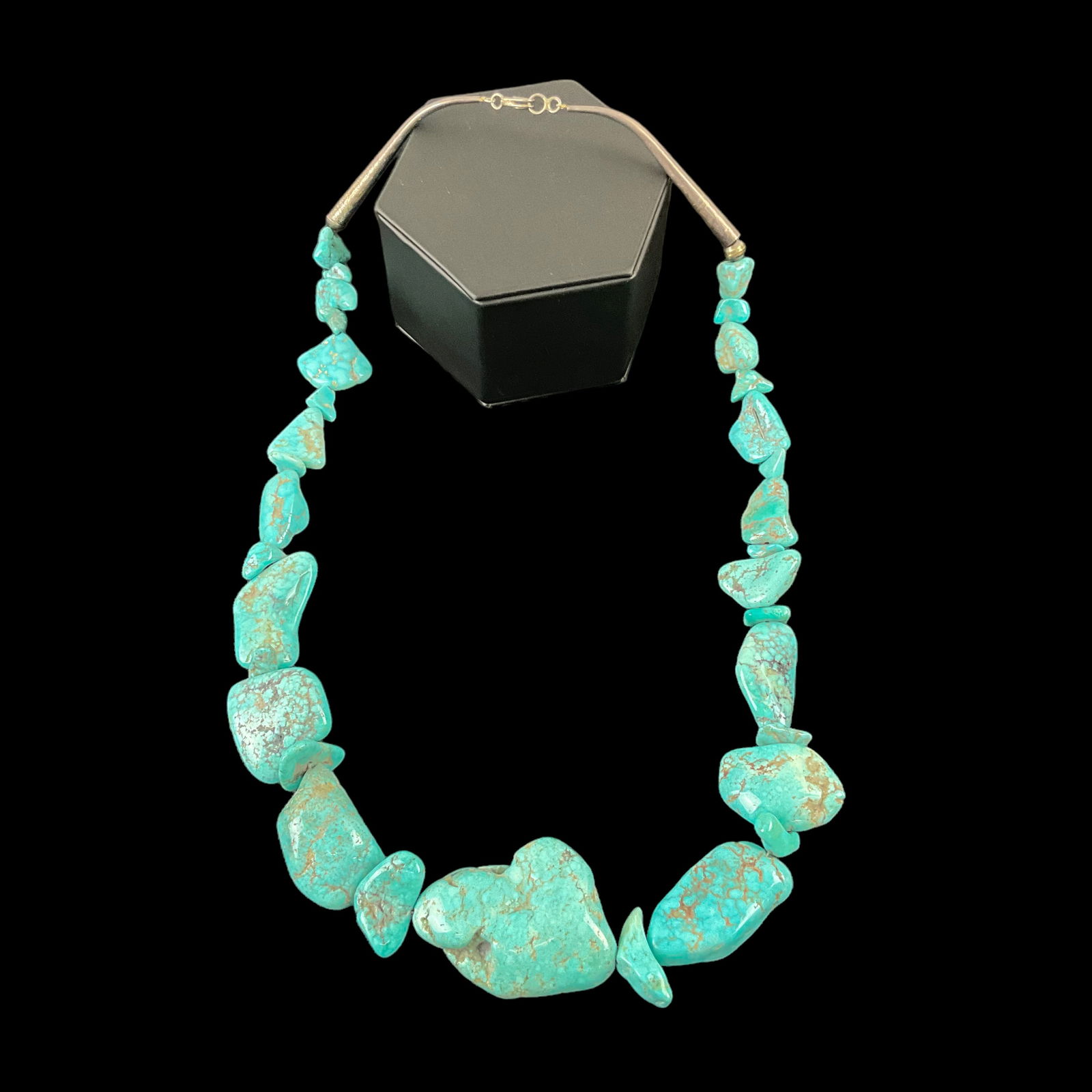 Native American Large Turquoise Stone Necklace with Silver Clasp (1 of 6)