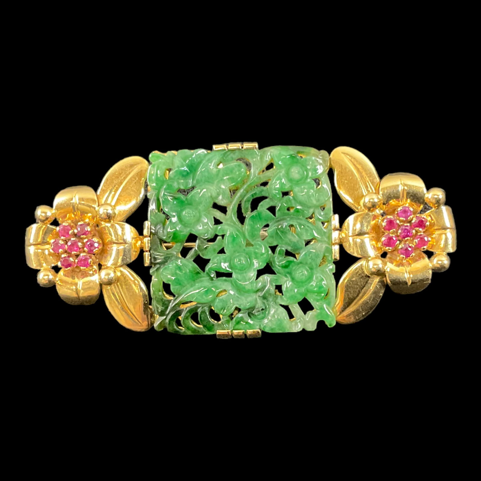 14 kt Tiffany Gold, Jade and Ruby Brooch (1 of 9)
