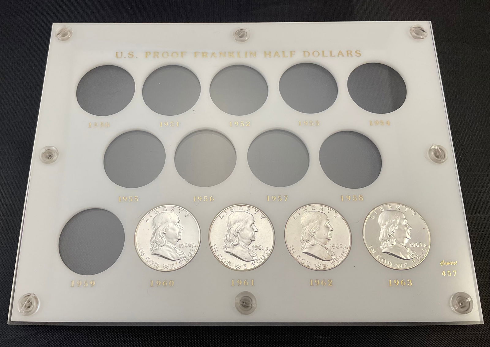Group of 4 US Proof Franklin Silver Half Dollars in Display Case (1 of 4)