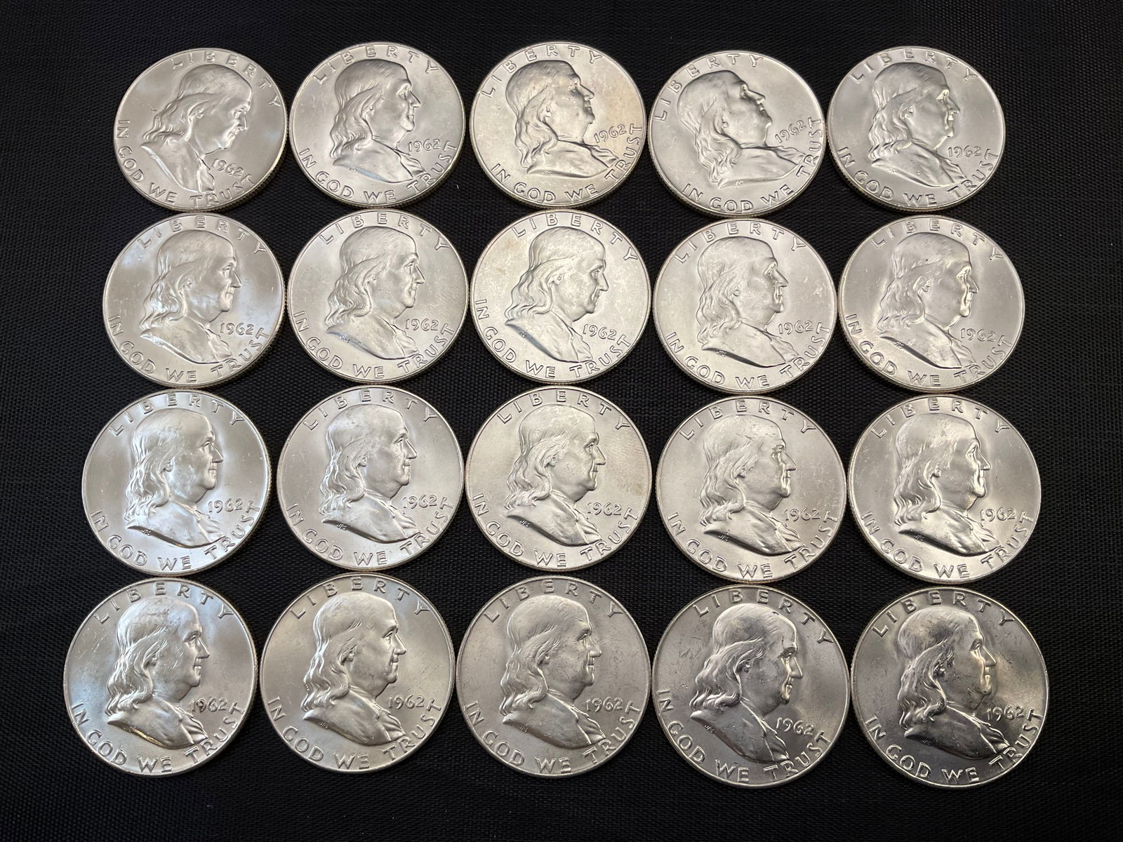 Lot of 20 1962 D Franklin Silver Half Dollars (1 of 4)