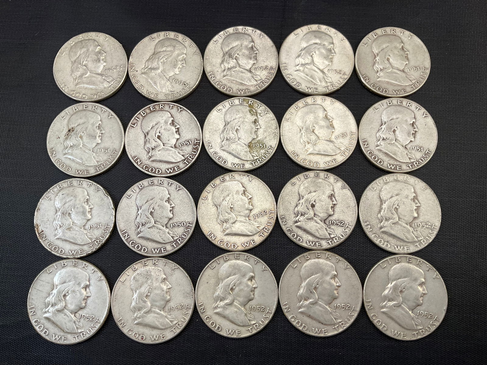 Lot of 20 Franklin Silver Half Dollars (1 of 3)