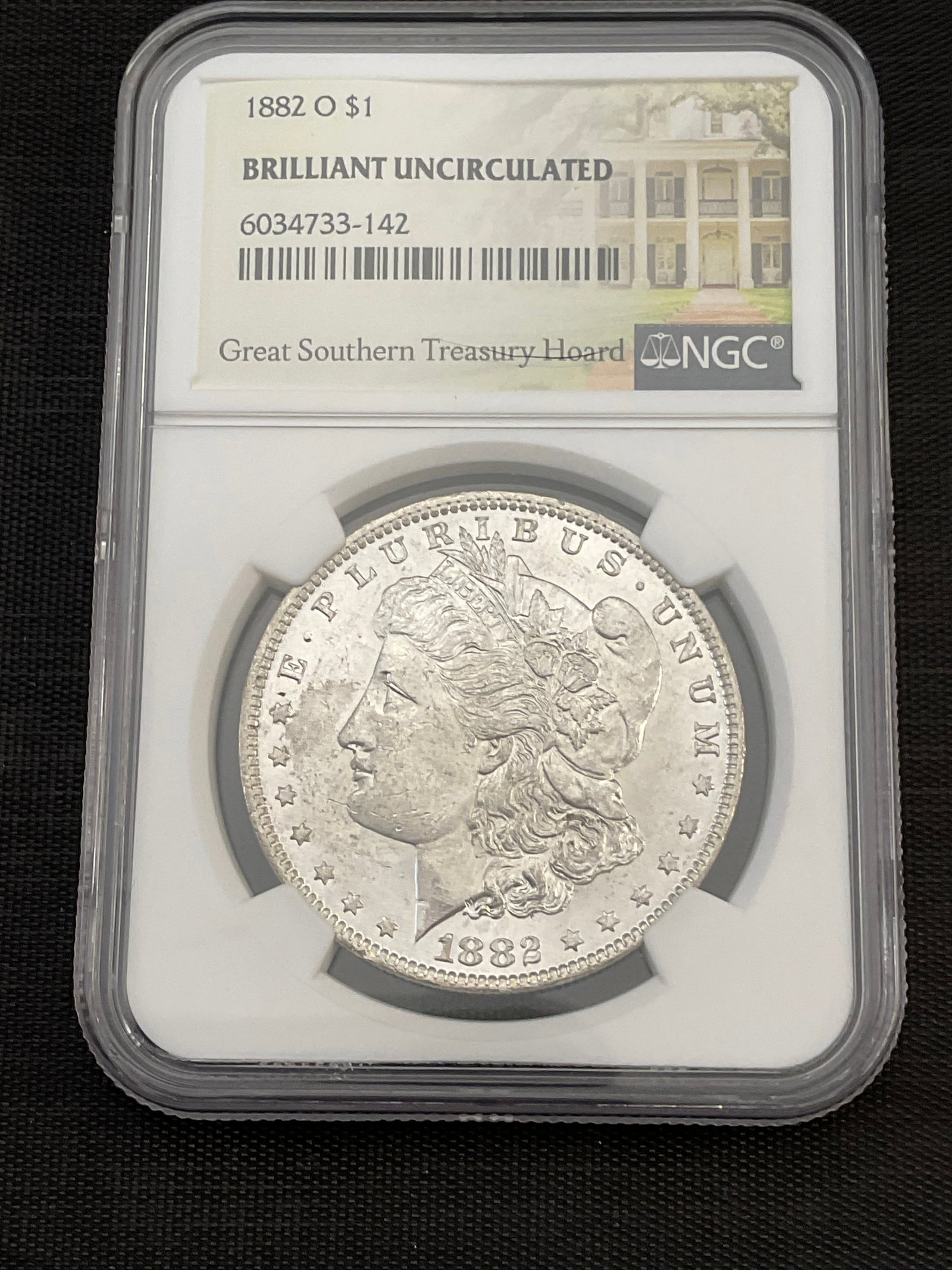 1882 O BU Morgan Silver Dollar NGC Great Southern Treasury Hoard (1 of 8)