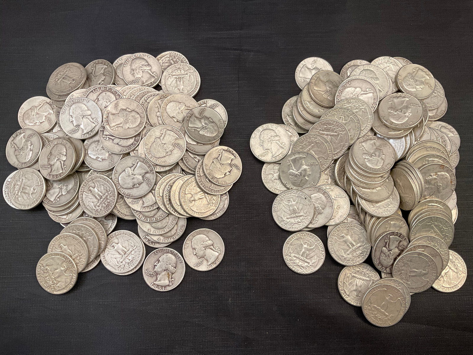 Group of 200 Washington Silver Quarters 1950s - 1960s (1 of 3)