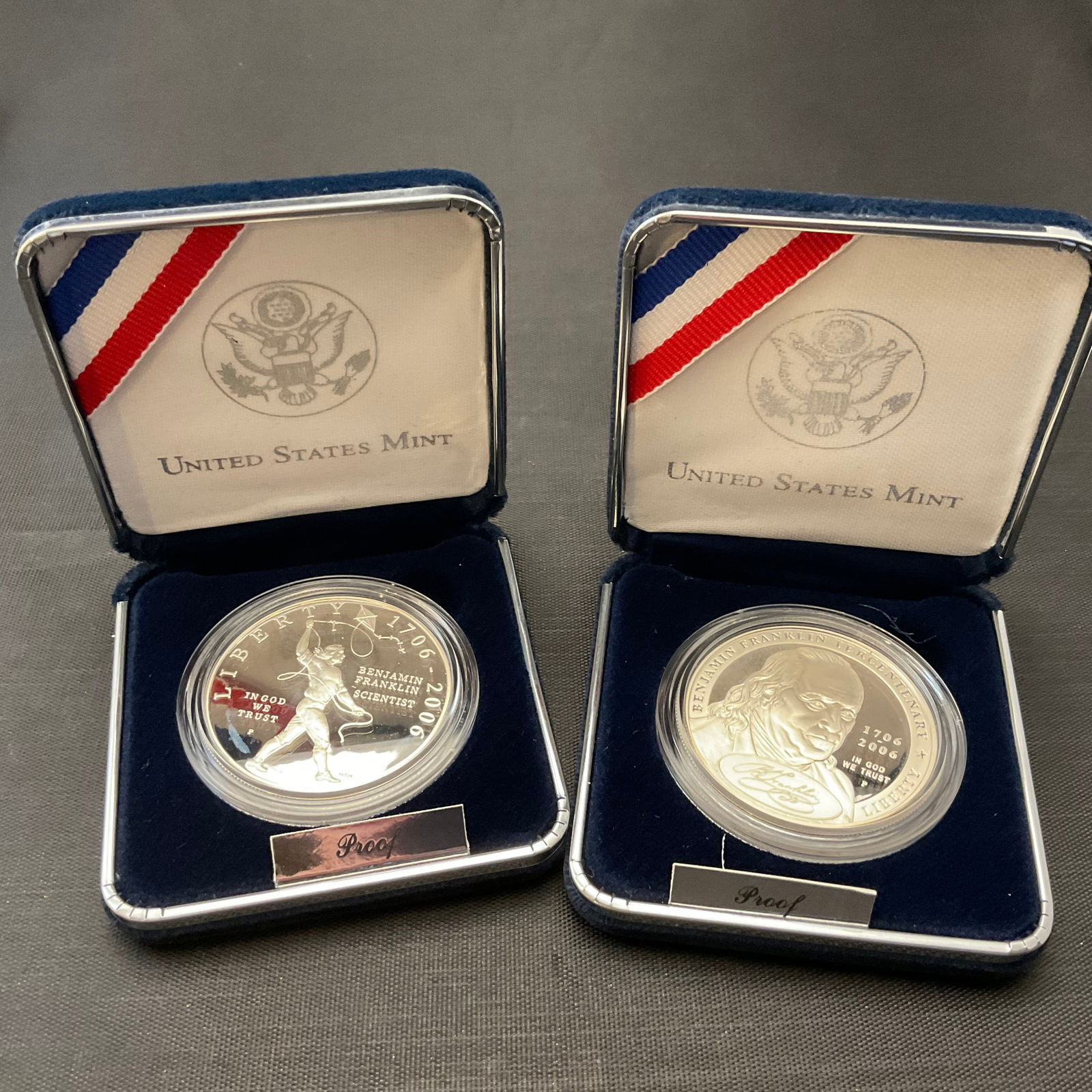 Group of Two 2006 Benjamin Franklin Proof Silver Dollars Scientist Founding Father (1 of 10)