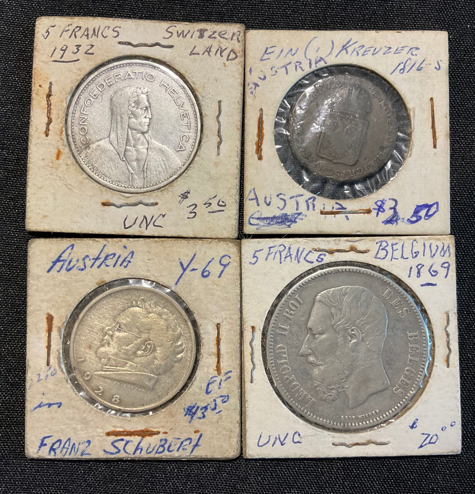 Group of 3 Silver Coins Austria Belgium Switzerland and Austria 1816 Copper Kreuzer (1 of 10)