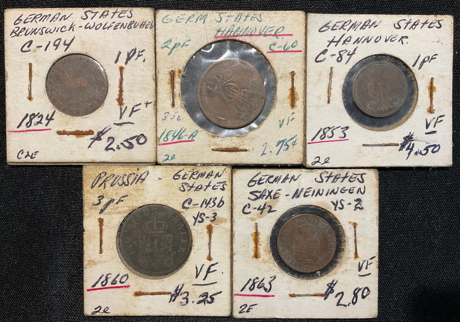 Group of 5 German States Coins 1800s (1 of 12)