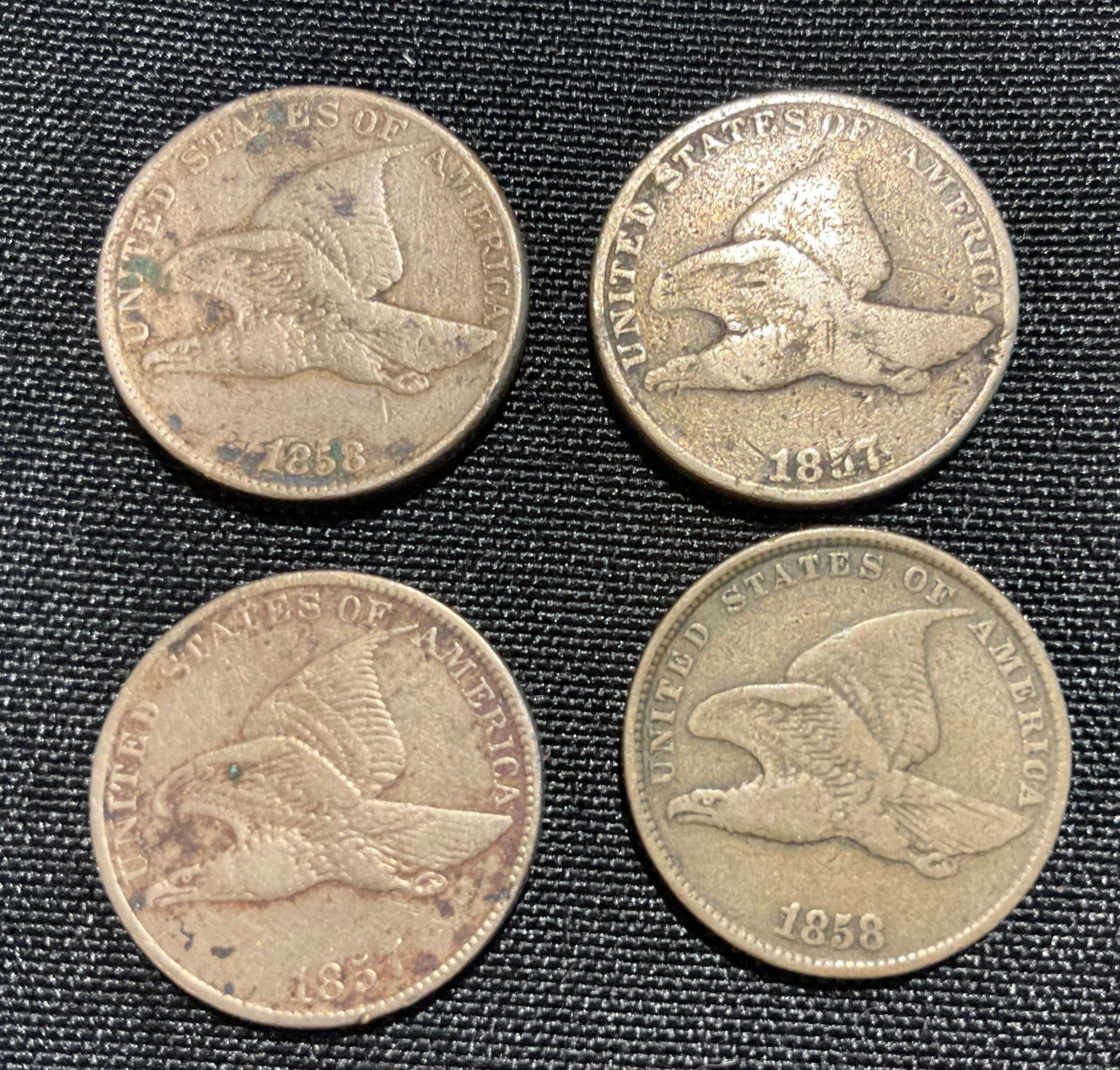 Group of Four Flying Eagle One Cent Coins 1857 1858 (1 of 2)