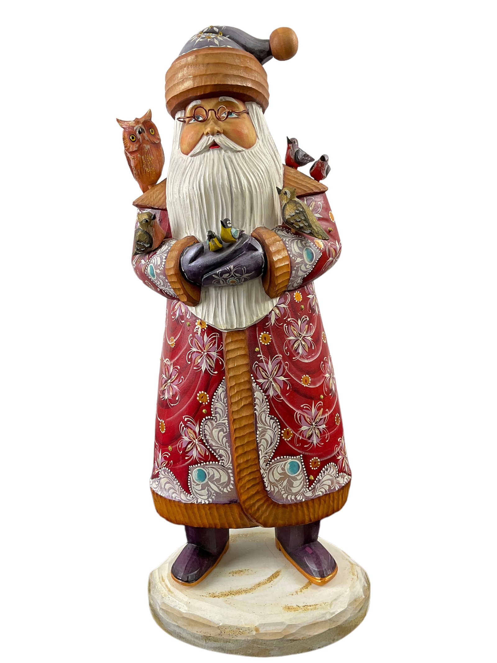 Hand Painted Carved Russian Santa With Birds (1 of 10)