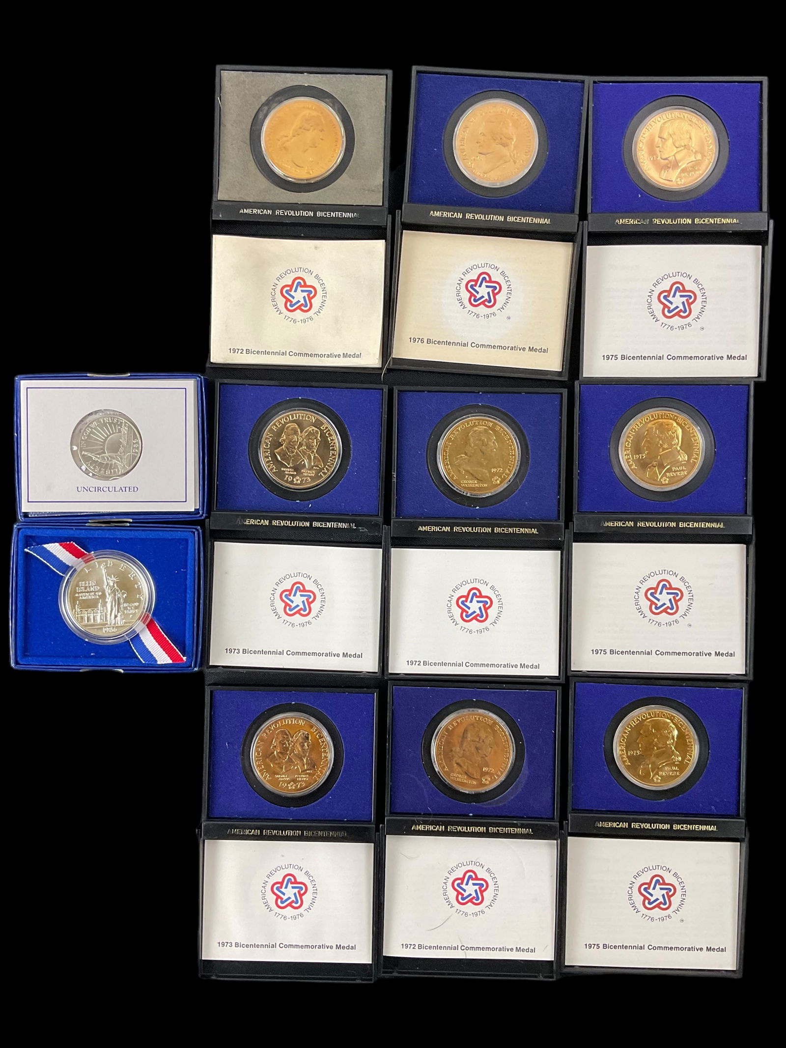 Group of 9 1972 American Revolution Bicentennial Medals and 2 US Liberty Coins (1 of 9)