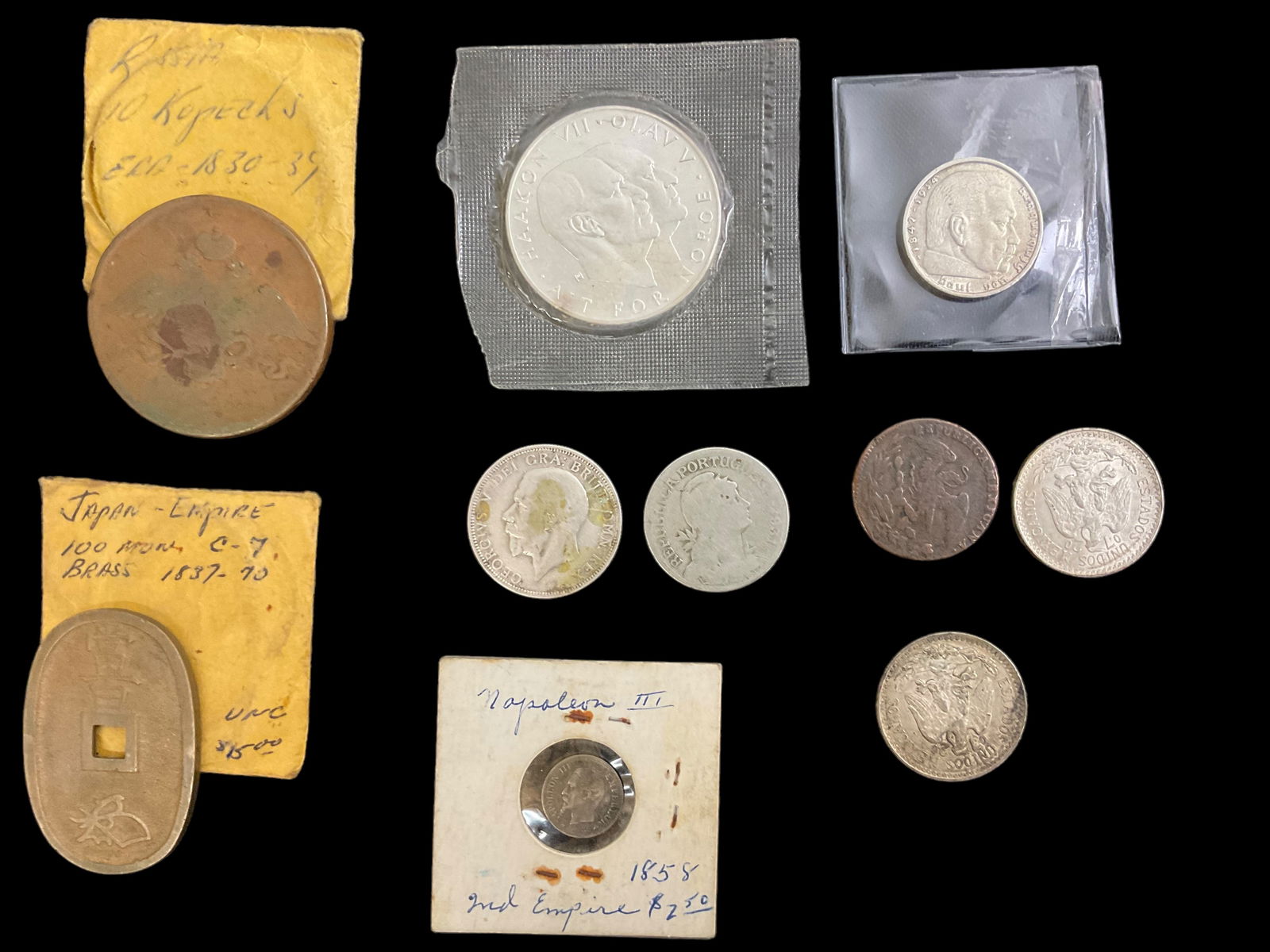 Mixed Group of 10 Collectible Foreign Coins Norway Germany France Russia Japan Mexico Britain (1 of 10)