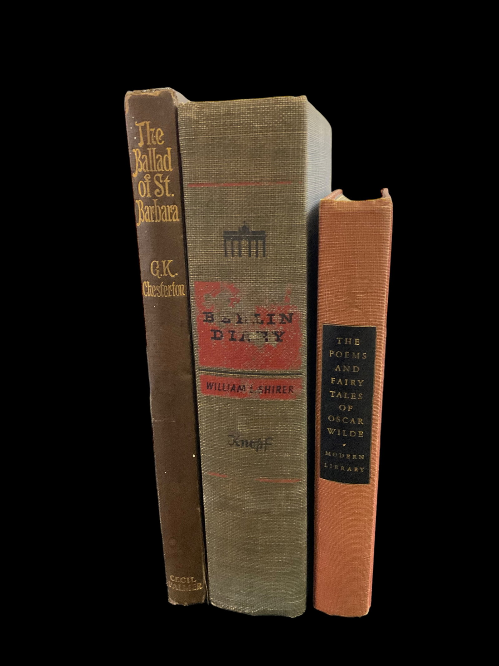 Group of 3 The Poems and Fairy Tales of Oscar Wilde, The Ballad of St. Barbara 1922 1st Edition, and: The Poems and Fairy Tales of Oscar Wilde, The Ballad of St. Barbara 1922 1st Edition, and Berlin Diary 1941 1) The Poems and Fairy Tales of Oscar Wilde, No Date, Publisher Modern Library, foxing, bump