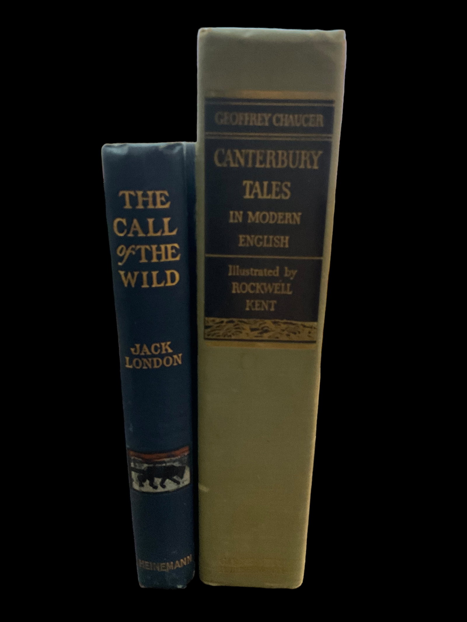 The Call of The Wild 1908, Canterbury Tales 1934: The Call of The Wild 1908, Canterbury Tales 1934 1) The Call of The Wild, 1908, by Jack London, Illustrated by Philip R. Goodwin and Charles Livingston Bull, Publisher William Heinemann London, emboss