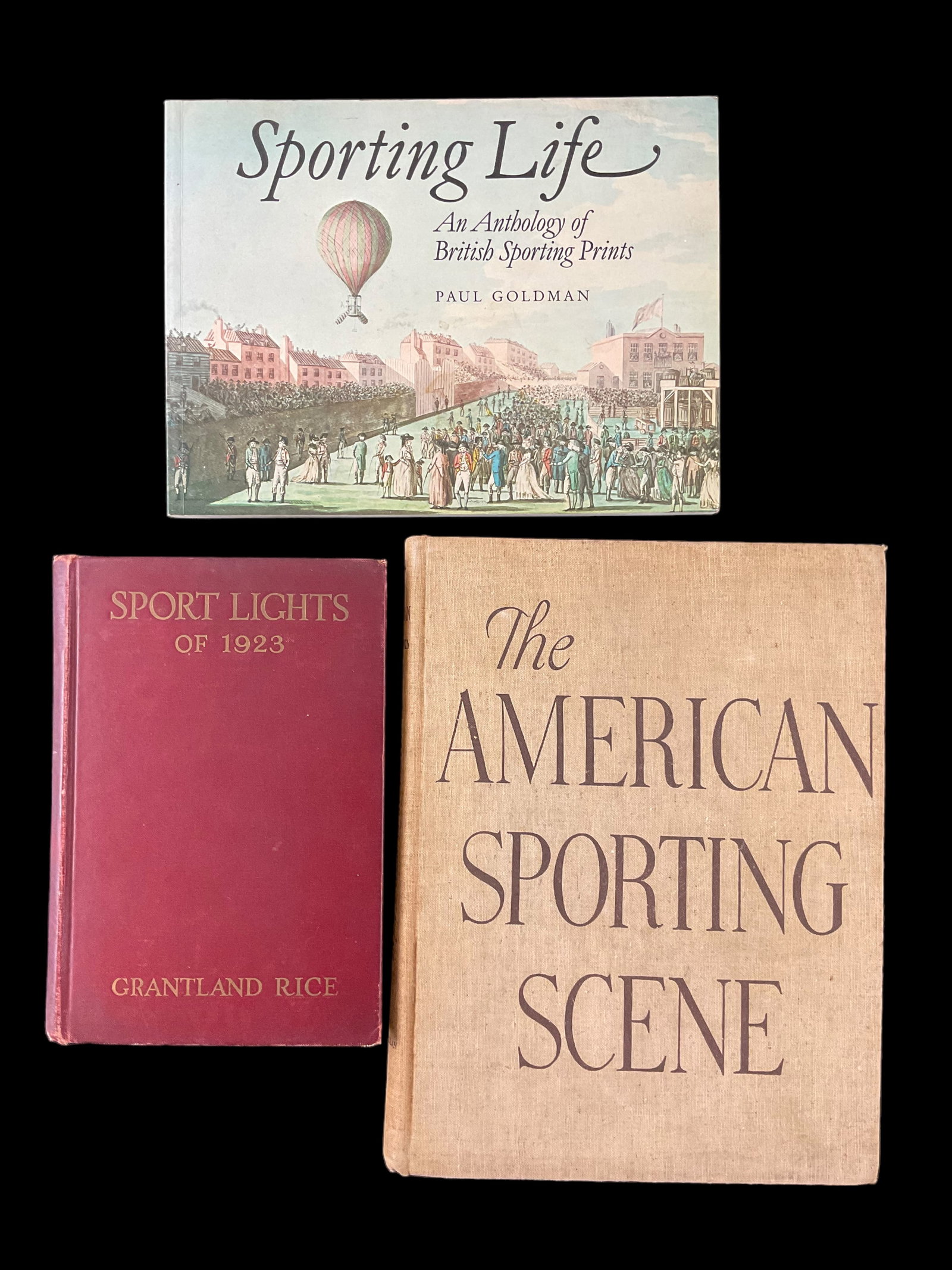 Group of 3 Sport Lights of 1923 1924, Sporting Life 1983, The American Sporting Scene 1941: Sport Lights of 1923 1924, Sporting Life 1983, The American Sporting Scene 1941 1) Sport Lights of 1923, 1924, by Grantland Rice, Publisher G. P. Putnam's Sons, embossed owners stamp, pencil marks