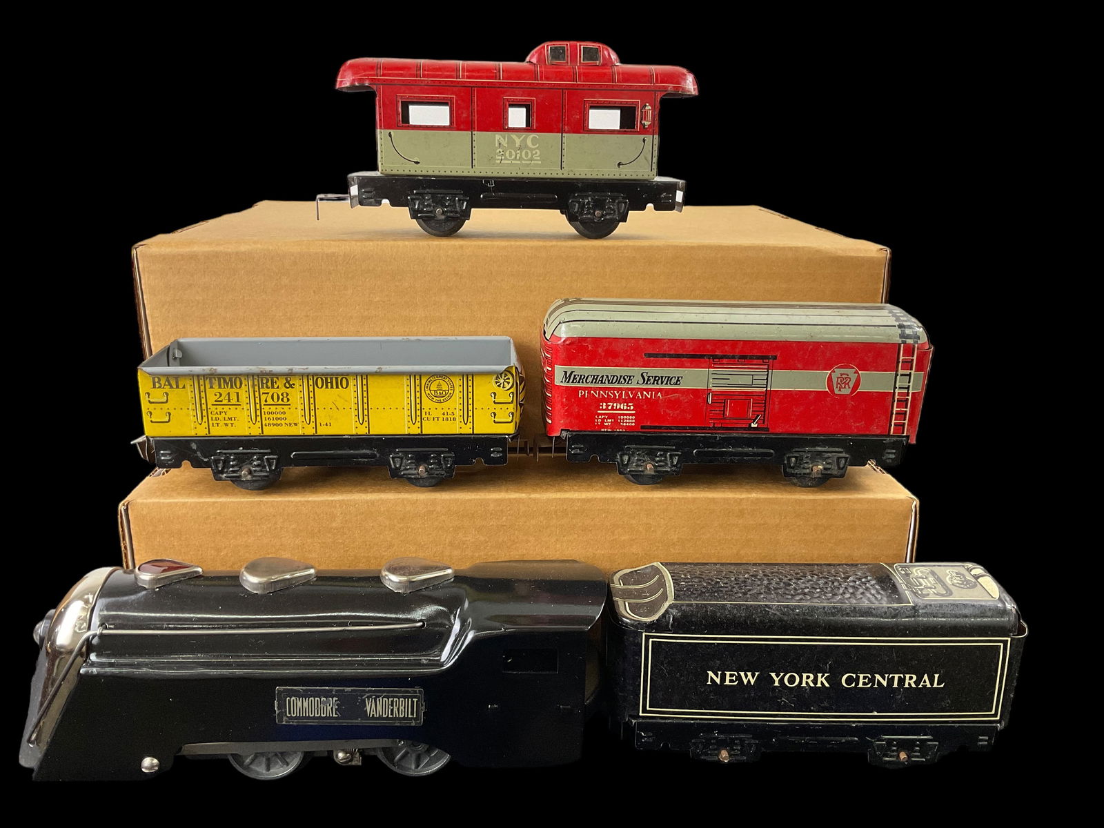 Marx Commodore Vanderbilt Chrome Nose Locomotive Engine with Tender and Tin Cars (1 of 8)