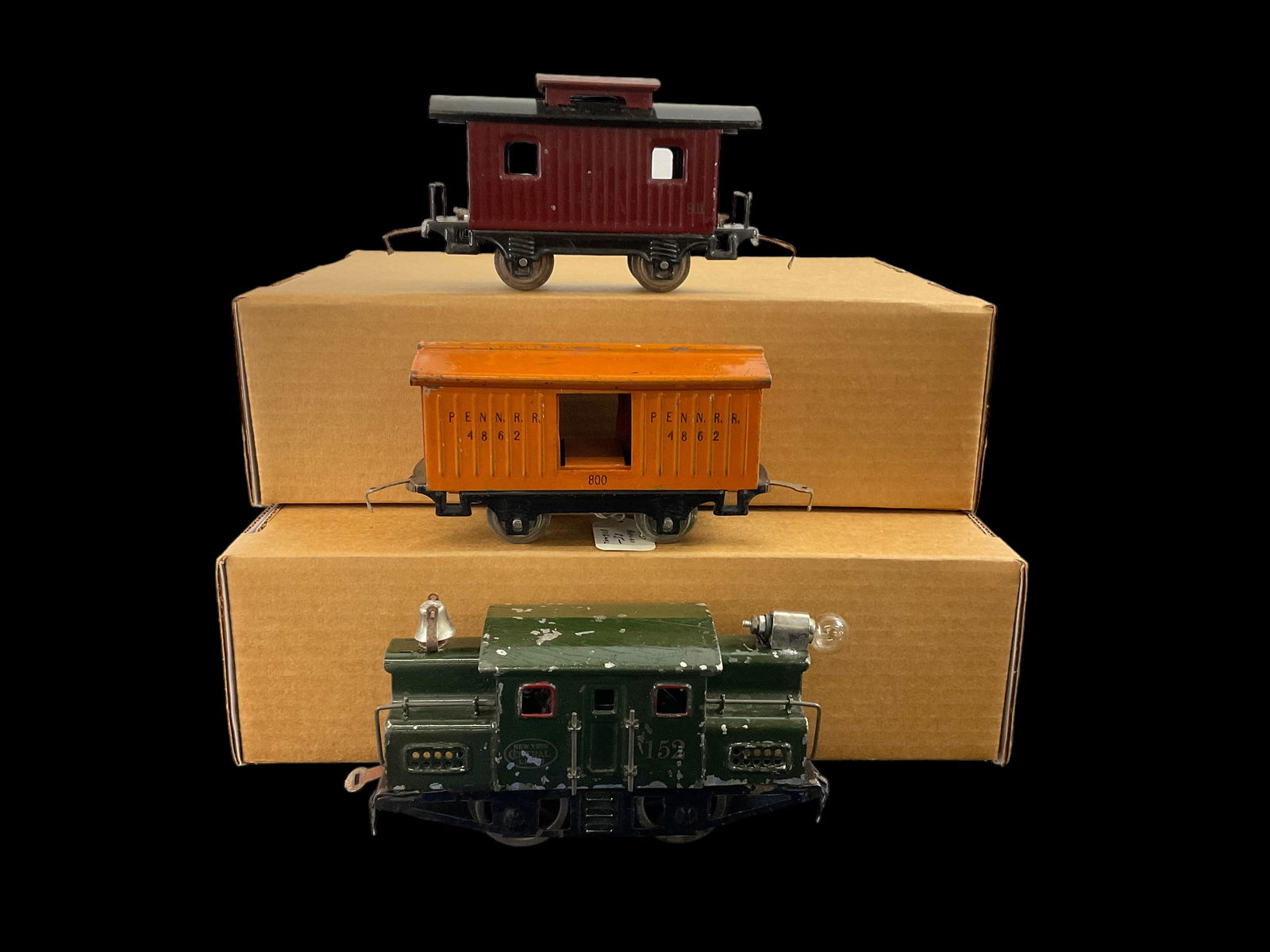 Catalogued Set Lionel Prewar O Gauge 152 0-4-0 Electric Locomotive 800 Box Car 801 Caboose (1 of 5)