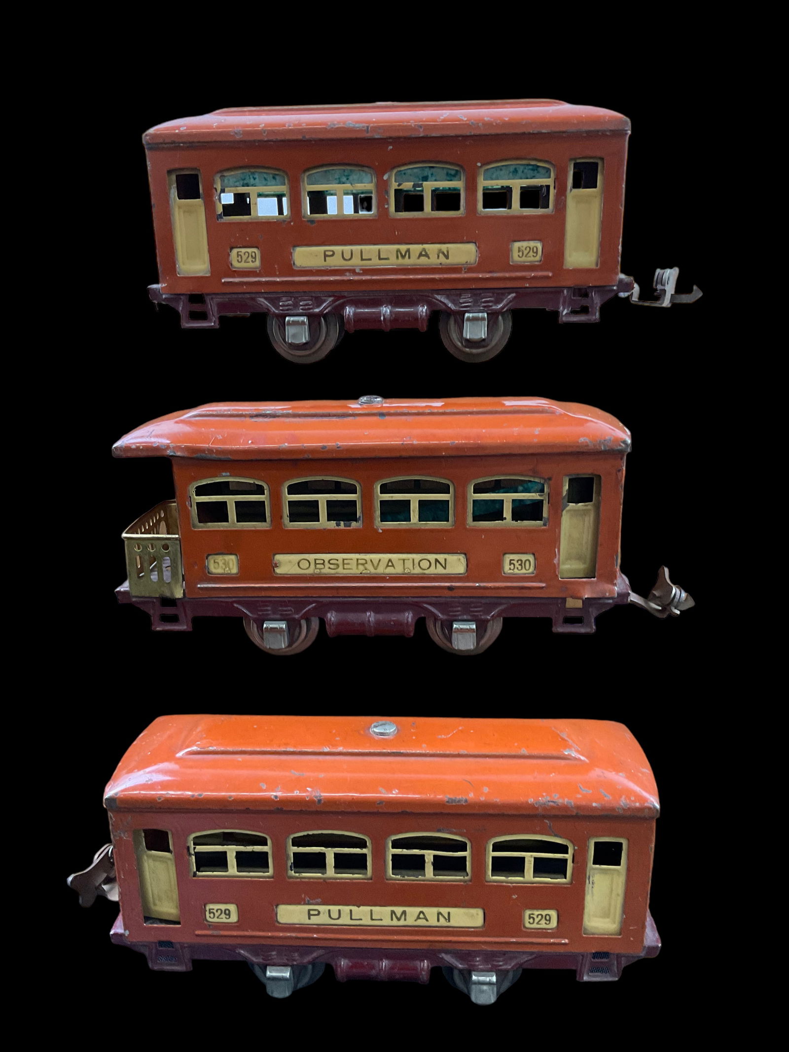 Group of 3 Lionel Prewar O Gauge 529 Pullman 529 Pullman 530 Observation Car (1 of 8)