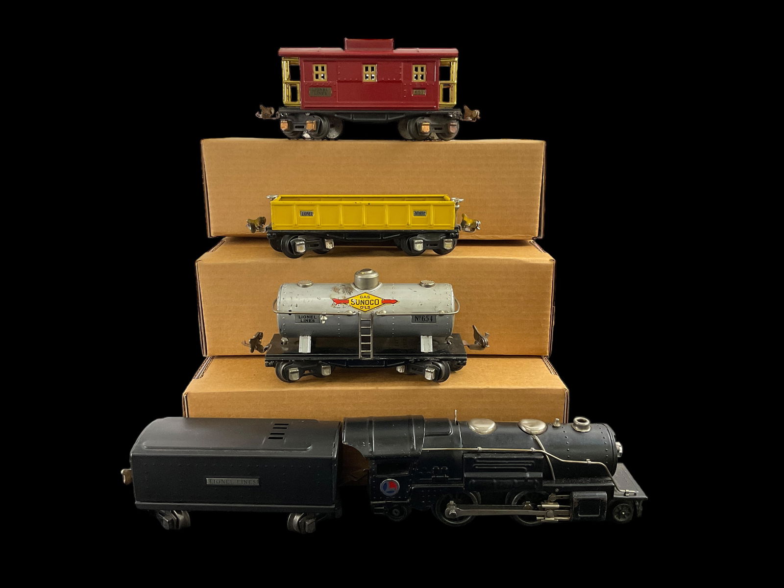 Group of 5 Lionel Prewar O Gauge 259E 2-4-2  Locomotive Tender Tank Flat Car Caboose (1 of 10)