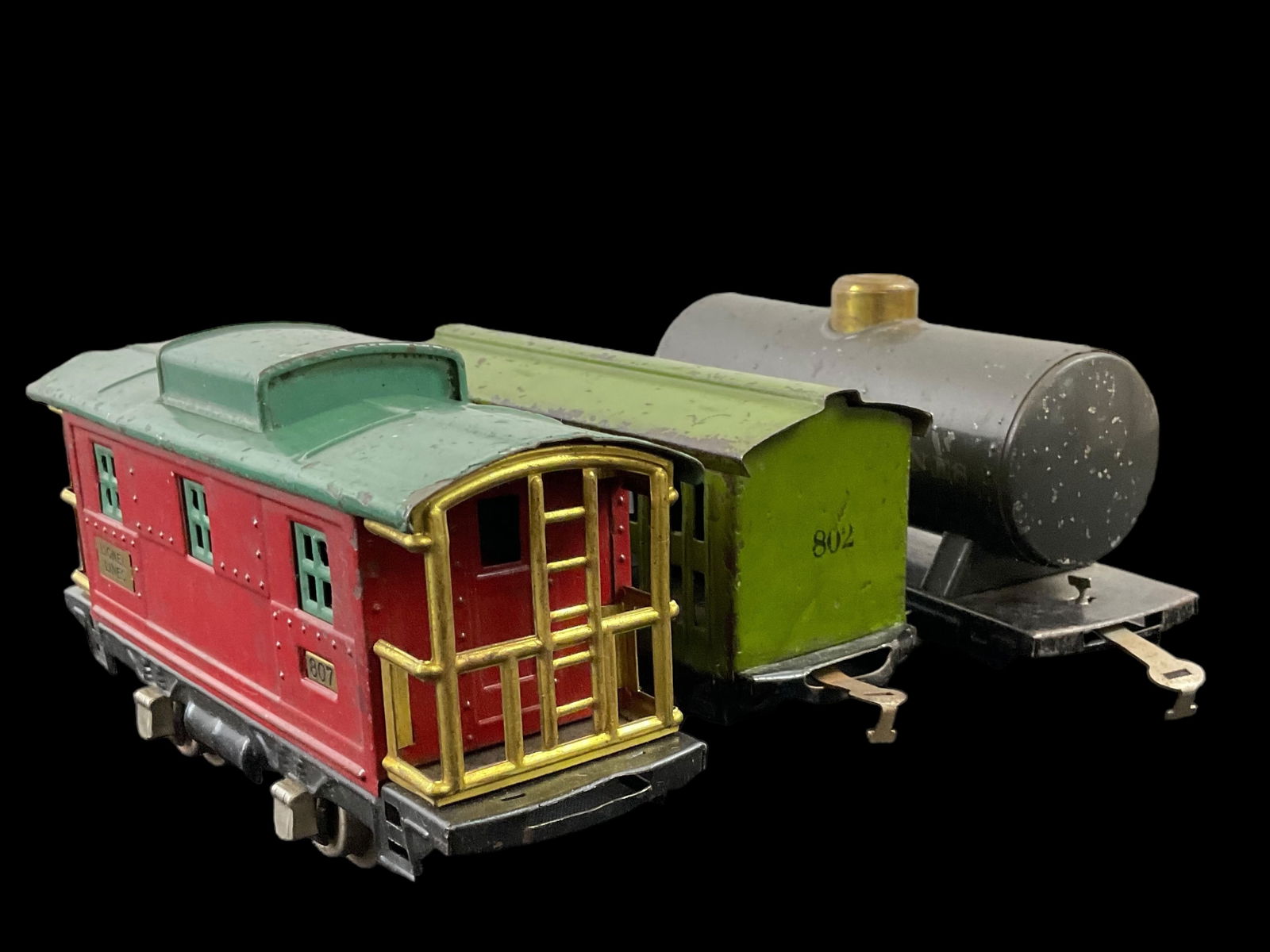 Group of 3 Lionel Prewar O Gauge 802 Stock Car 804 Tank Car 807 Caboose (1 of 6)